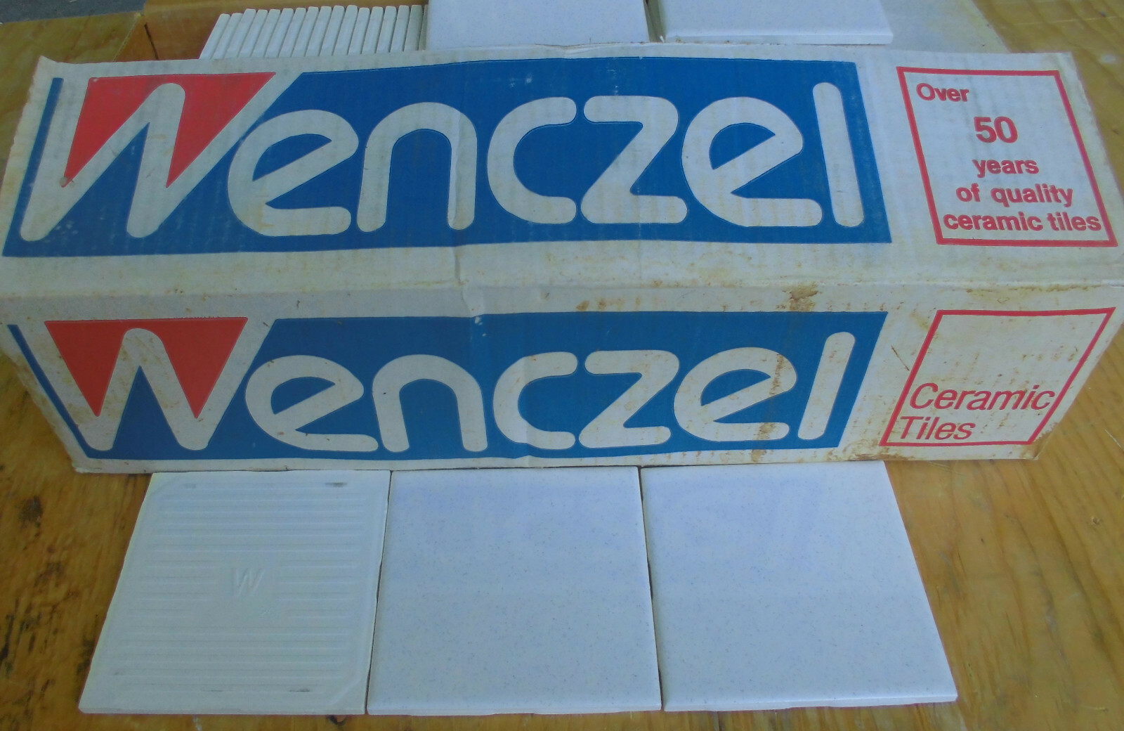 1 pc. Vintage *White Sparkle* Glossy Ceramic Tile by Wenczel 4-5/16″- 4/3/8″