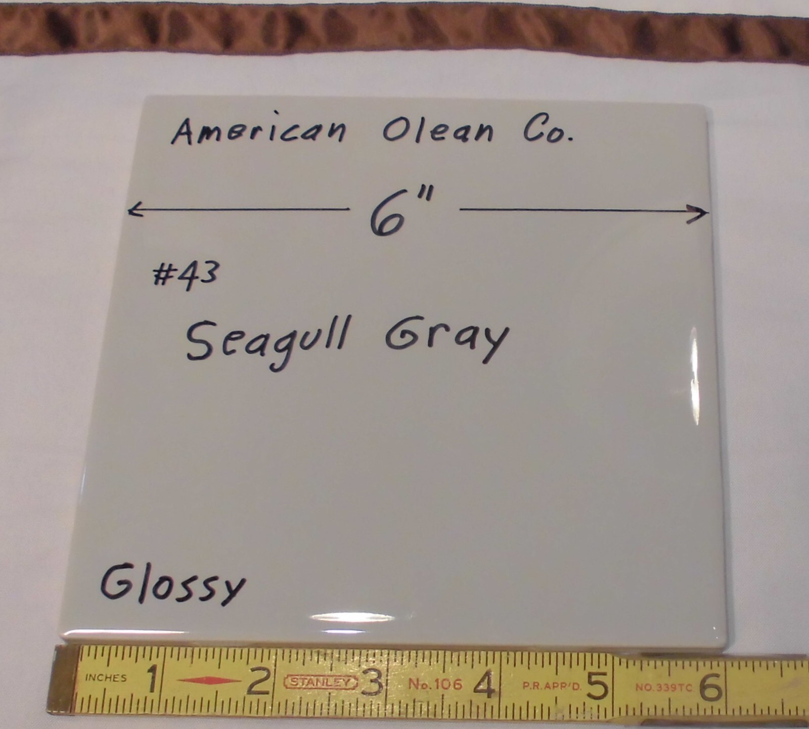 1 pc. Seagull Gray: 6″ X 6″ Glossy Ceramic Tile by American Olean Co. New Stock
