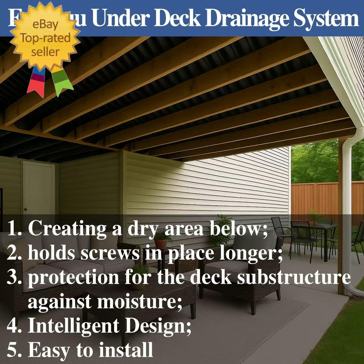 1PCS 50FT Black Waterprofing Membrane Black for under Deck Drainage System,HDPE