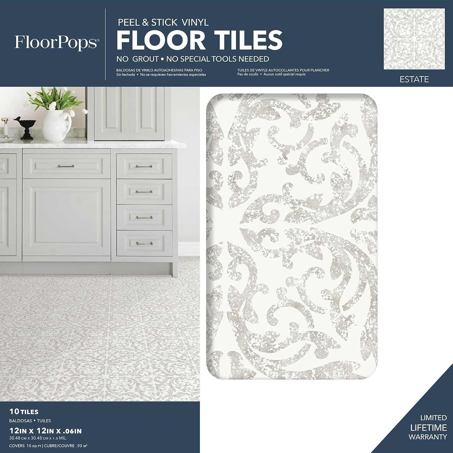 Estate Peel & Stick Floor Tiles, Gray