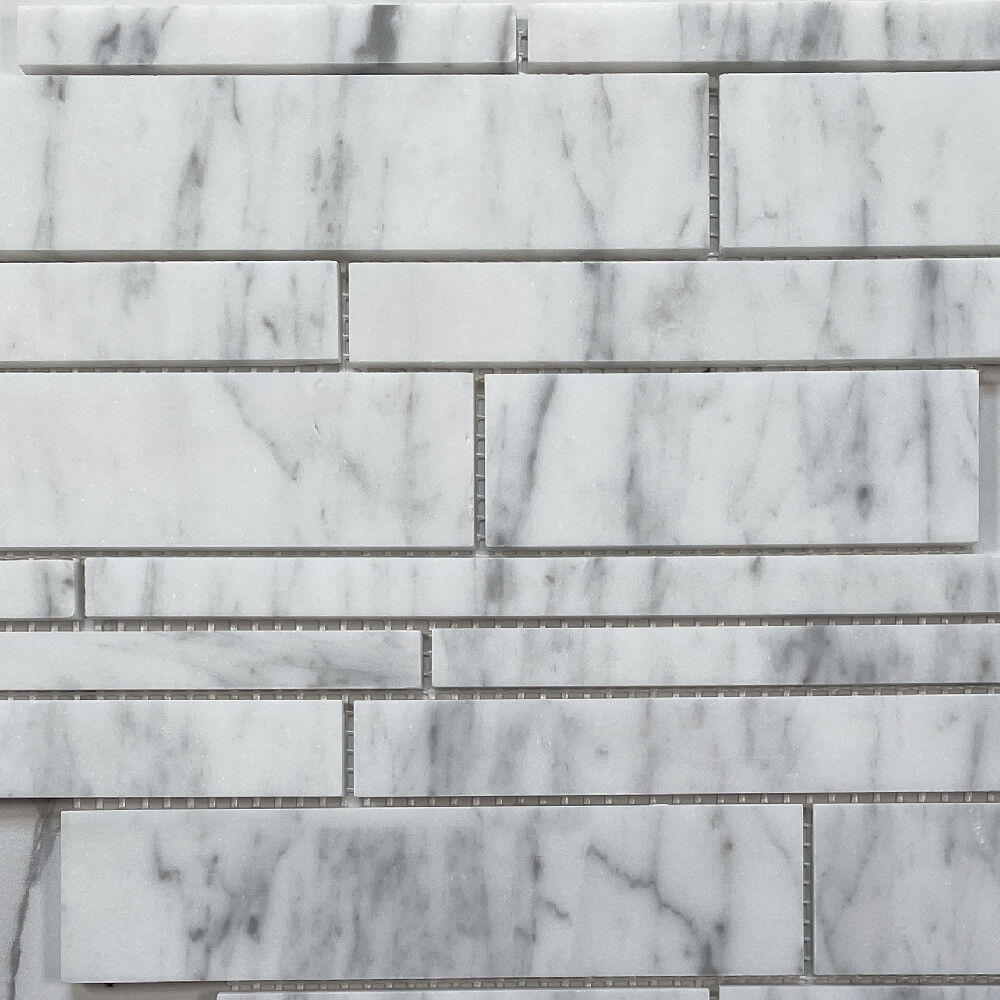 C78XH Carrara White Marble Random Strip Modern Brick Mosaic Tile Honed