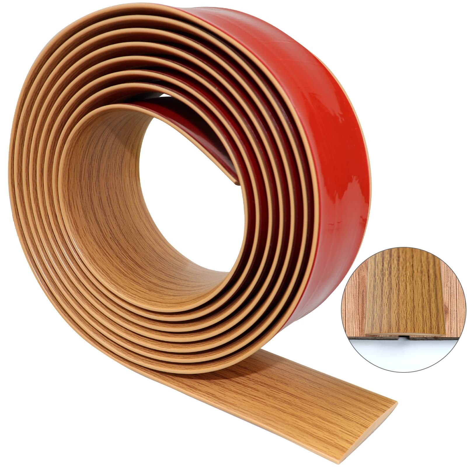 1 PC Floor Transition Strip 2 Inch Self Adhesive Flat Vinyl 10Ft Brown Wood