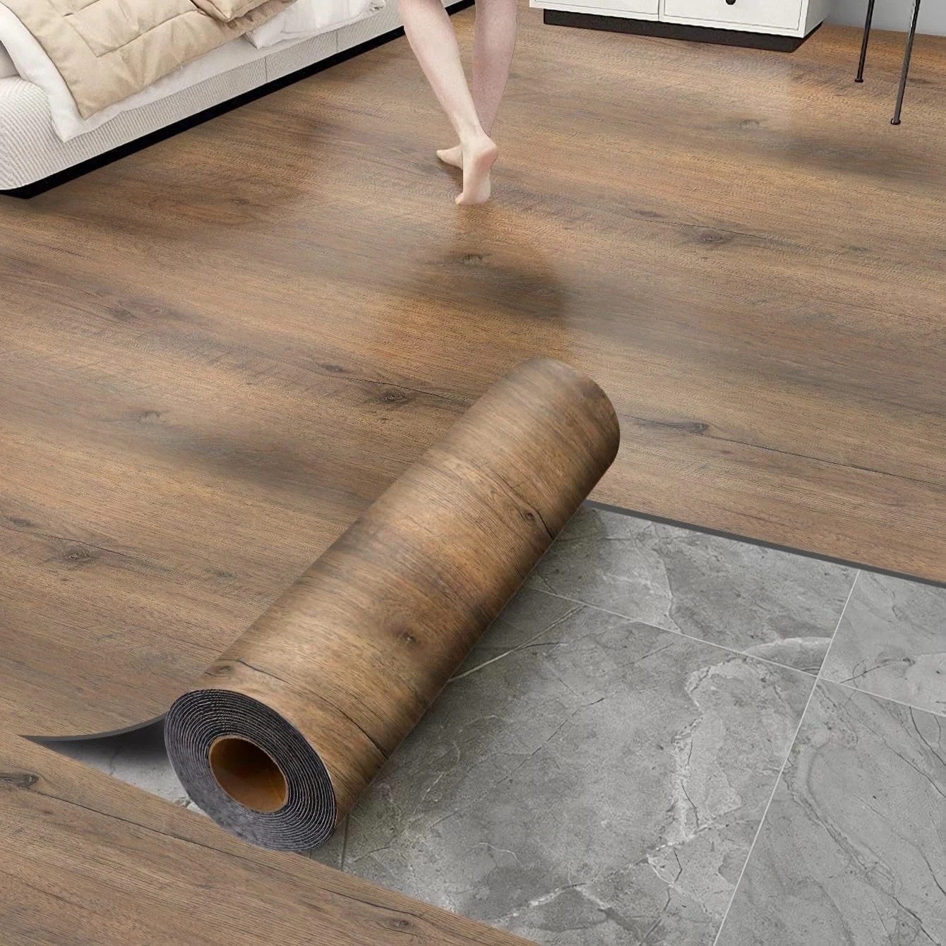 Luxury Thicken Wood Grain Peel and Stick Floor Tiles 17.72 ” x 118″Self-Adhes