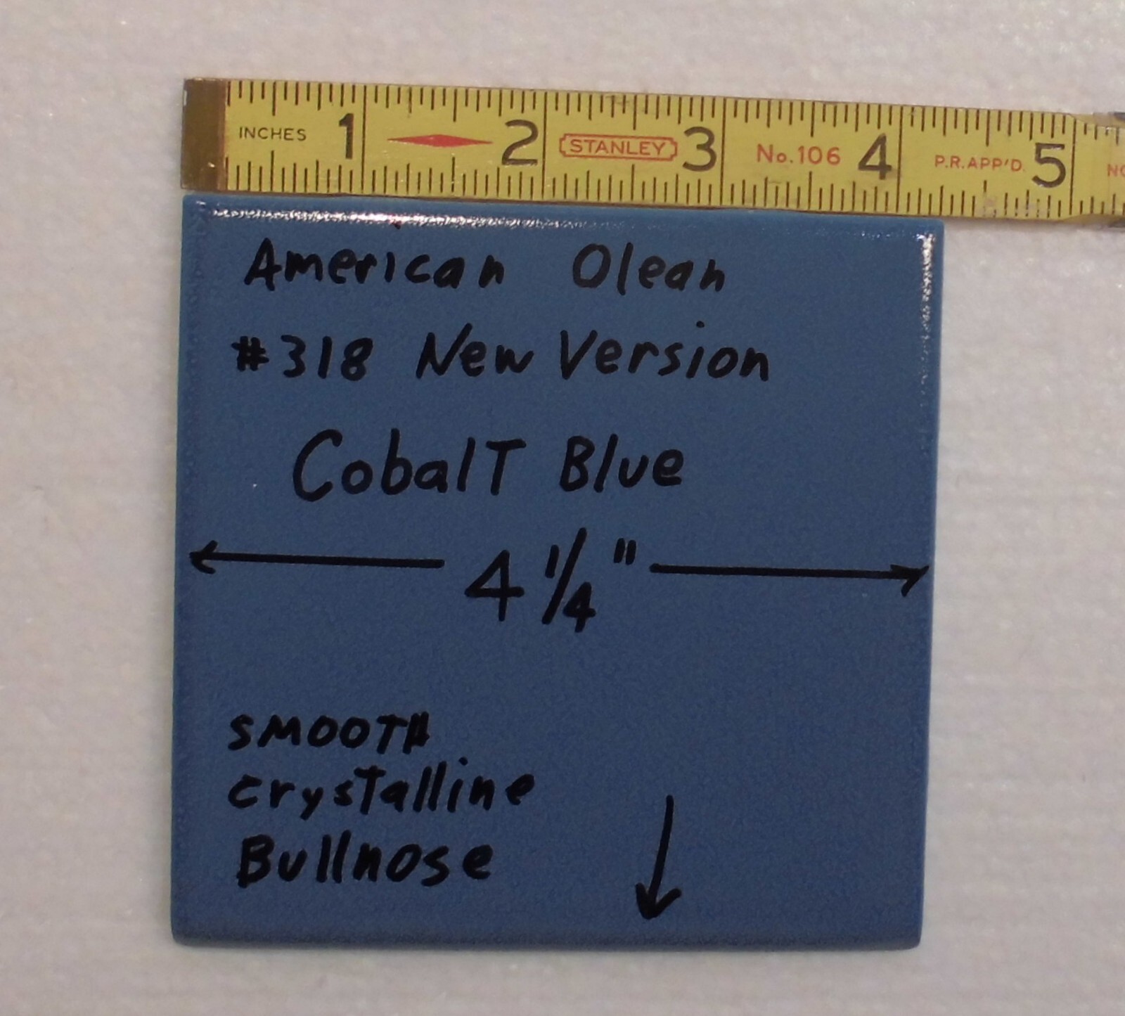 1 pc. Cobalt Blue #318: Crystalline Bullnose Ceramic Tile, 4-1/4″ American Olean