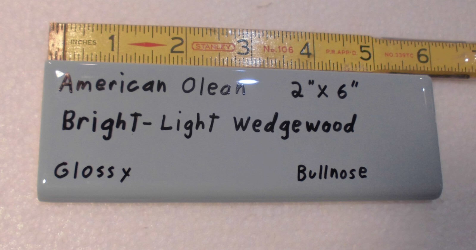 1 pc. Ceramic Bullnose Tile 2” X 6” Light Bright Wedgewood Blue: American Olean