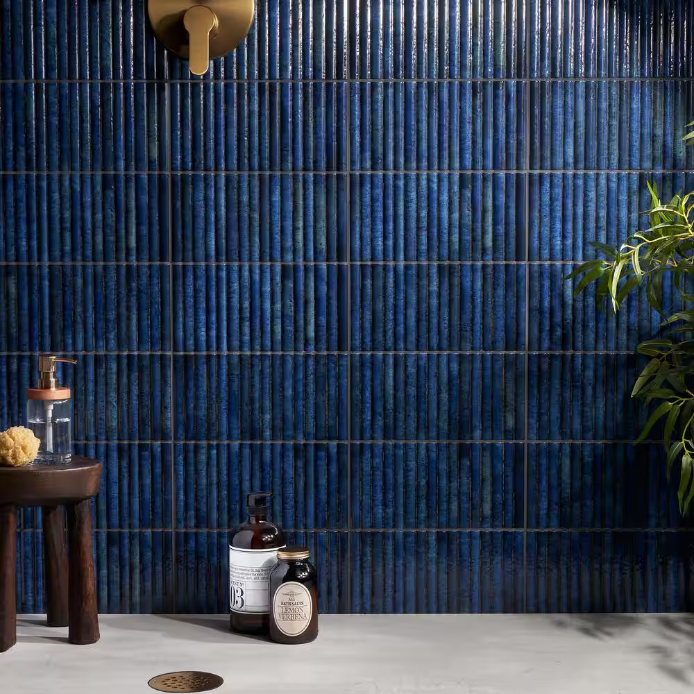 Mawr Blue 5.9 In. X 11.81 In. Polished Fluted Ceramic Wall Tile (9.68 Sq. Ft./Ca