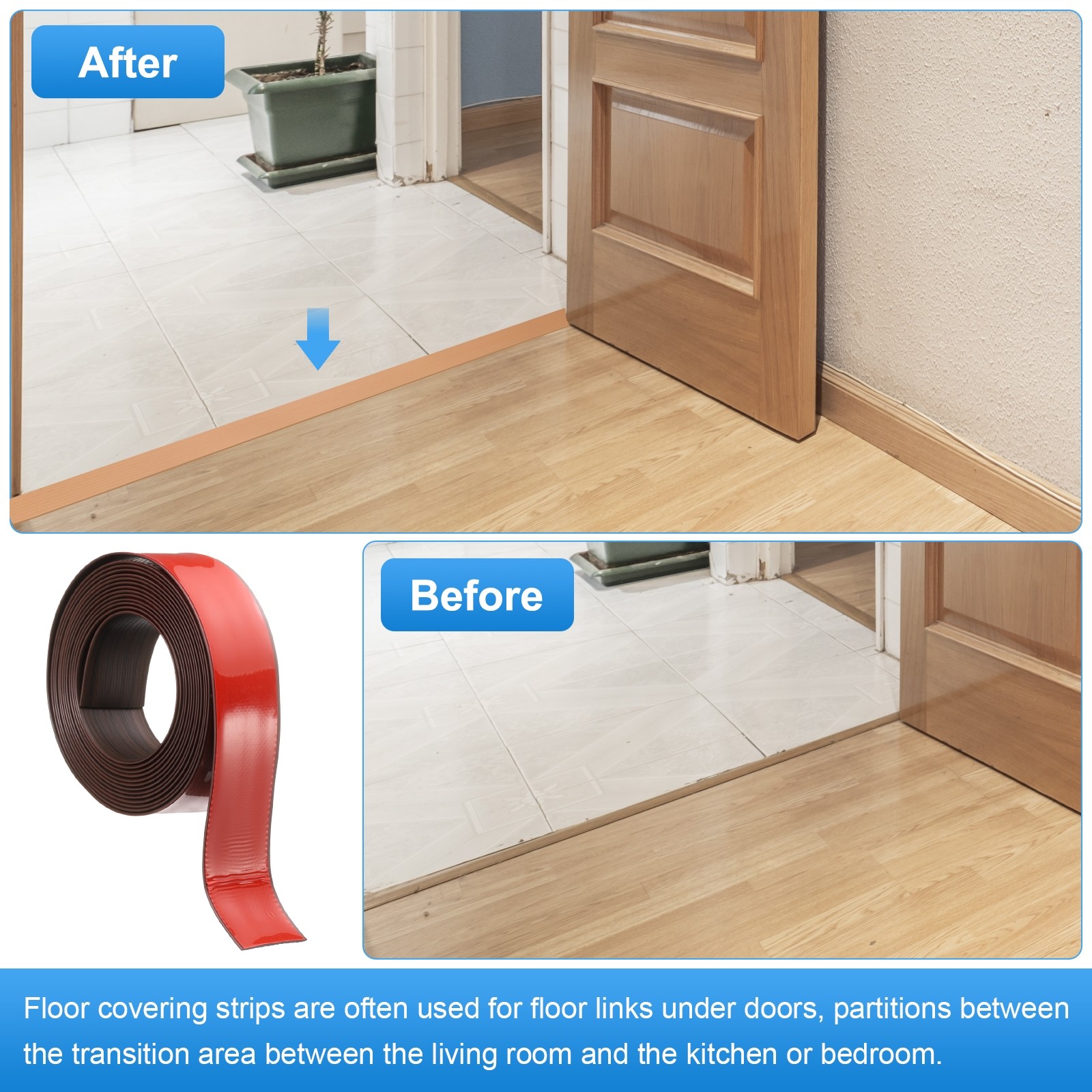Floor Transition Strip 2″ 16.5ft Self-Adhesive Edge Trim Dark Brown Wood Grain
