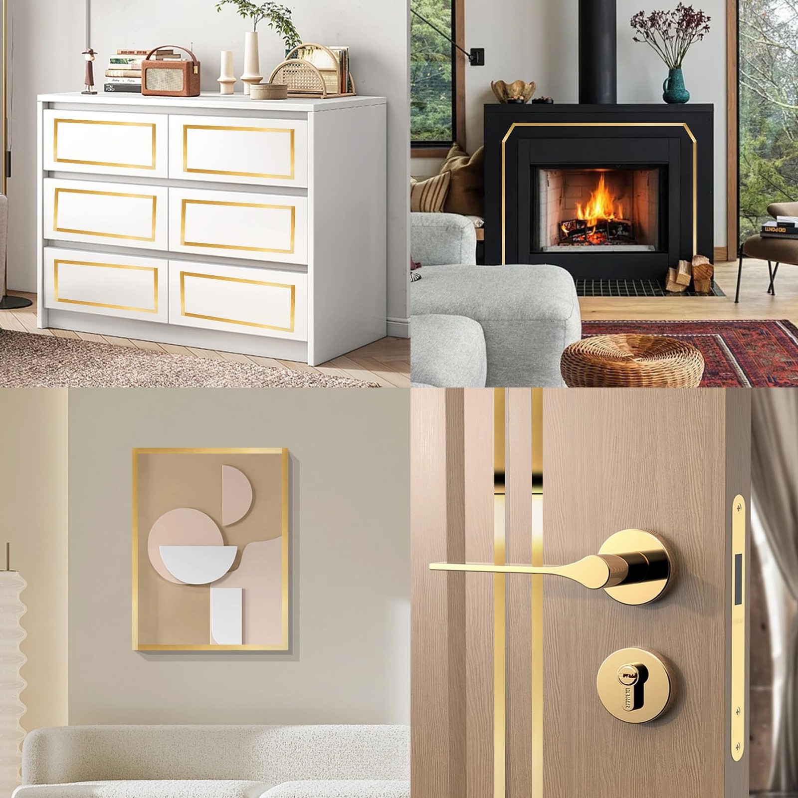 Gold Metalized Mirror-Like Molding Trim, Peel and Stick Strip for Mirror Frame,