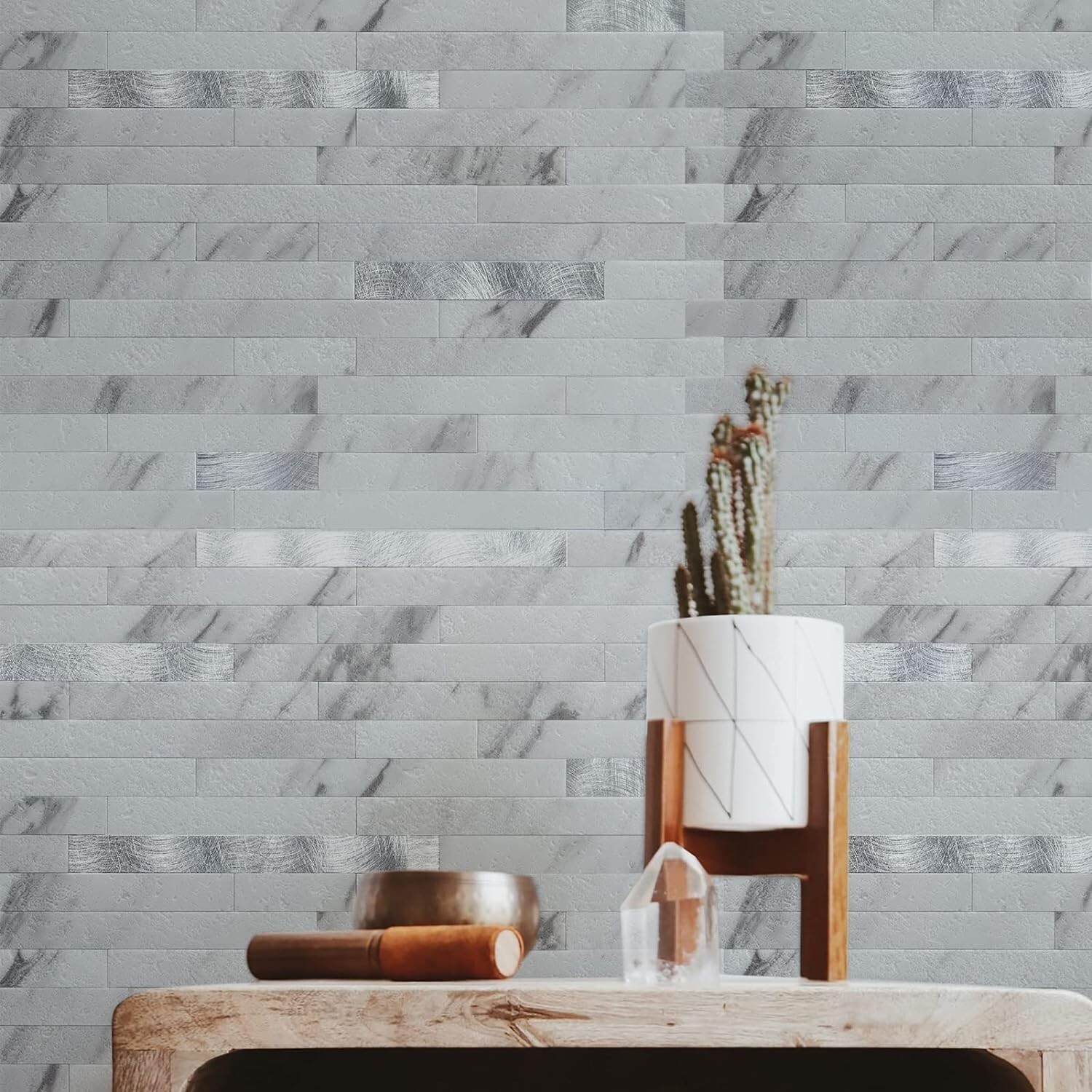 Waterproof Volakas White Stone Backsplash Tile – Durable Peel & Stick Solution