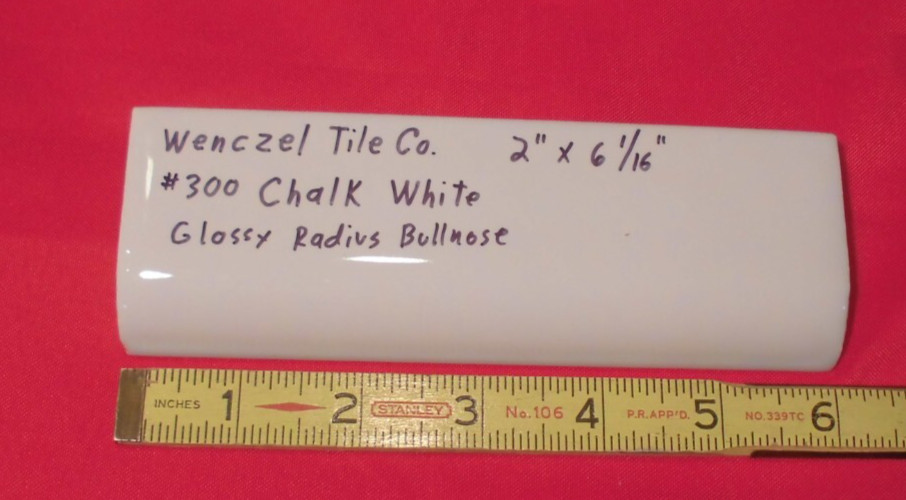 1 pc. Chark White: Glossy Ceramic Bullnose Tile by Wenczel 2″ X 6-1/16″ Mud-Cap