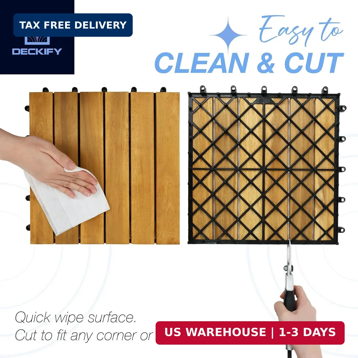 9Pcs Premium Acacia Wood Interlocking Patio Deck Tiles, 12 x 12 x 0.9 Inch Outdo