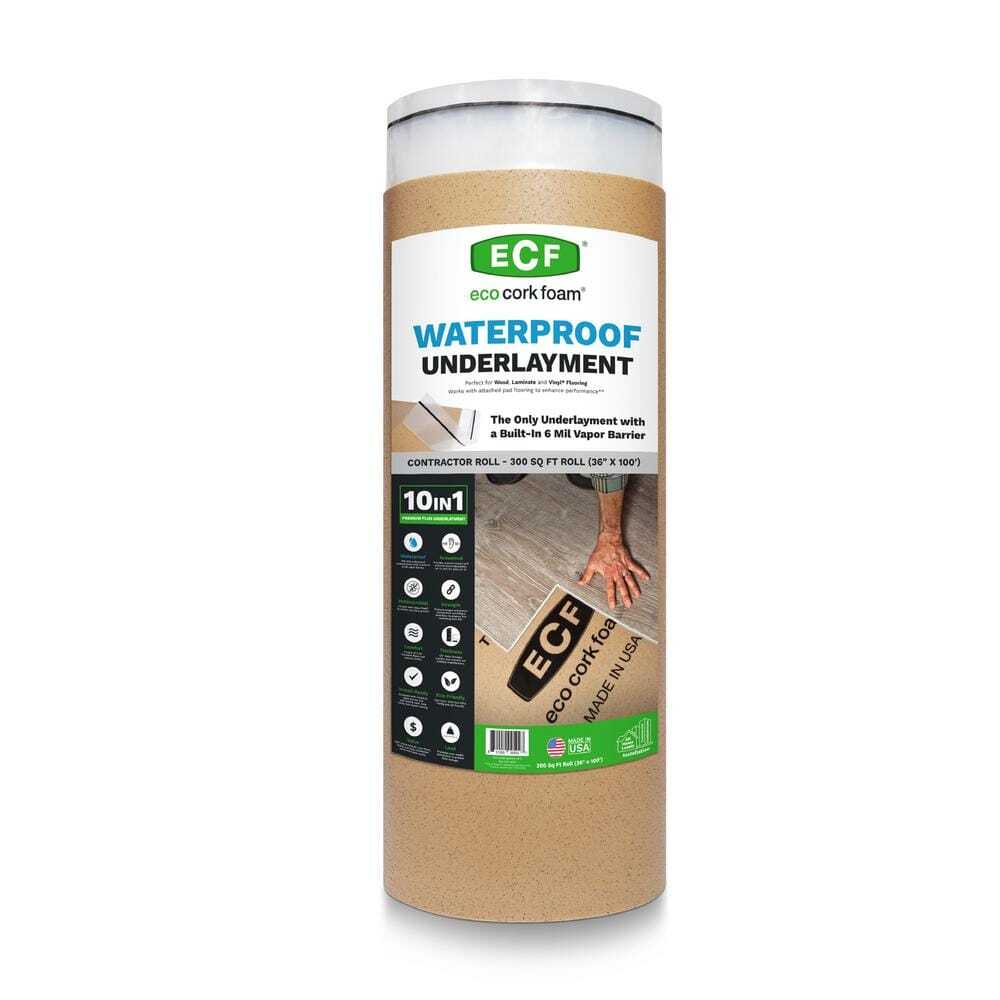 Underlayment-Vinyl Plank Waterproof Mold/Mildew Resistant 300 SqFt Eco Cork Foam