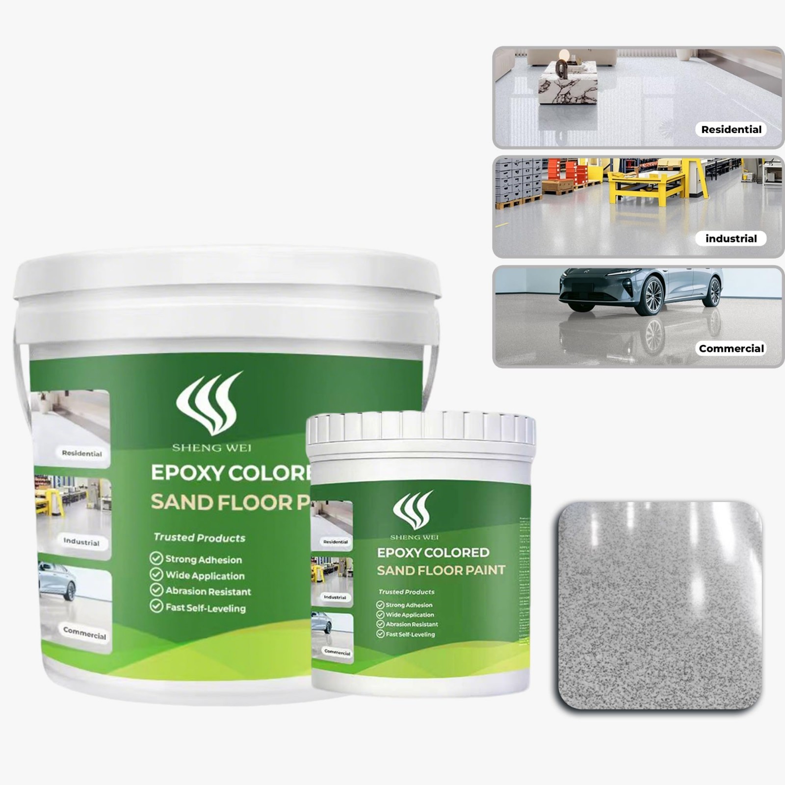 Self-Leveling Epoxy Resin Floor Paint Kit – Marble Texture, Gray, 1 Gallon, Fast