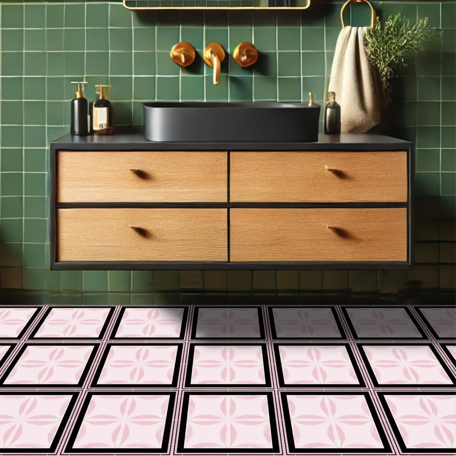 10PCS 12×12 Inch Pink Glitter Leaf Petal Pattern Floor Tiles Peel and Stick R…