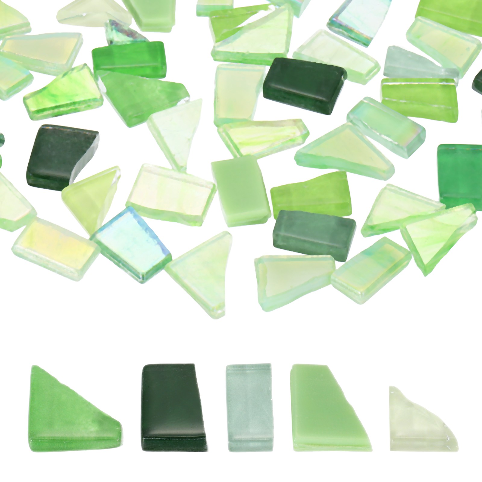 Irregular Glass Mosaic Tiles, 300G/0.7LB Stained Glass Sheets, Green Series