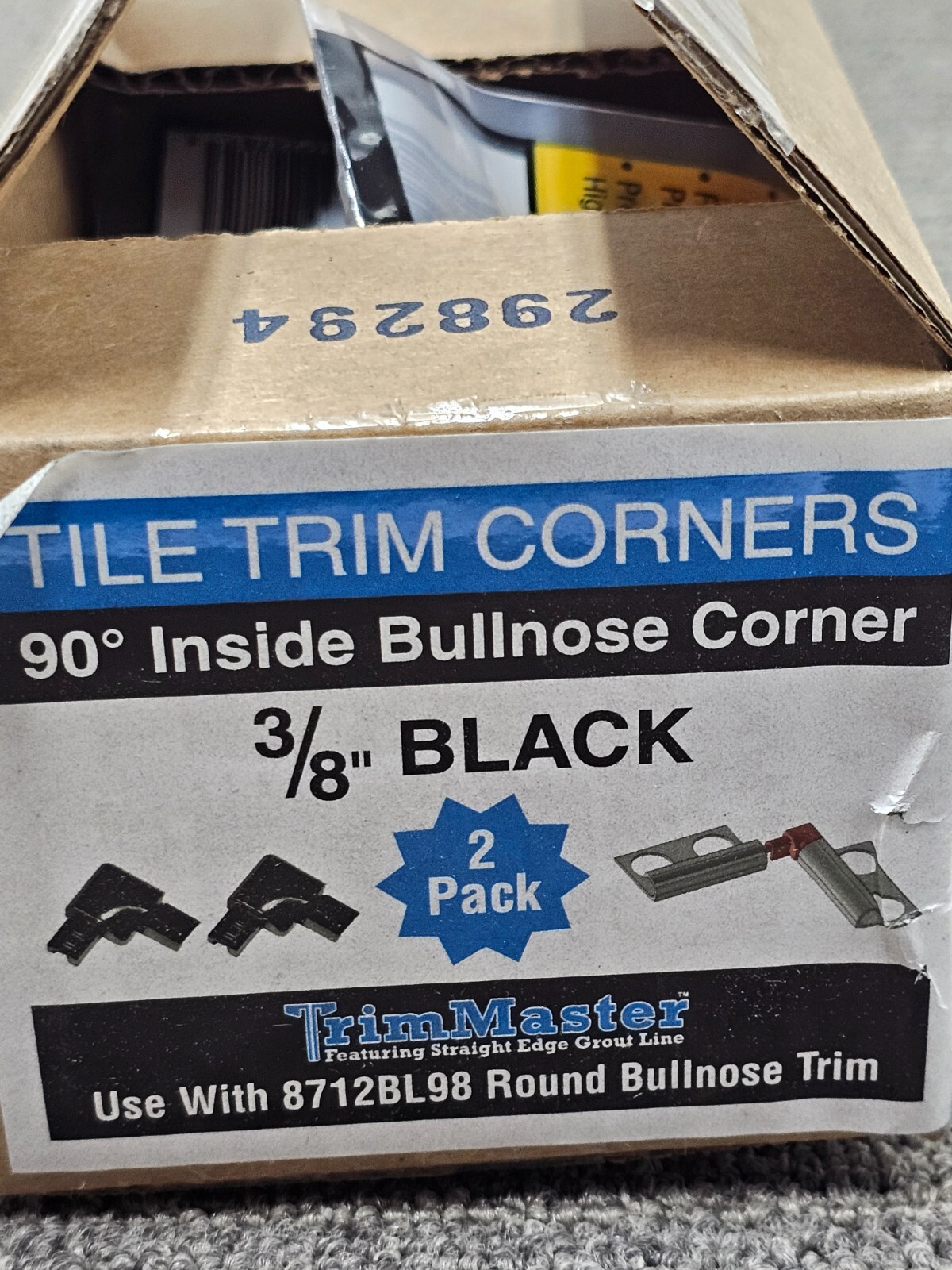 (QTY 20) Trim Master Tile Trim Corners Bullnose Inside 3/8″ Black IC8712BW2