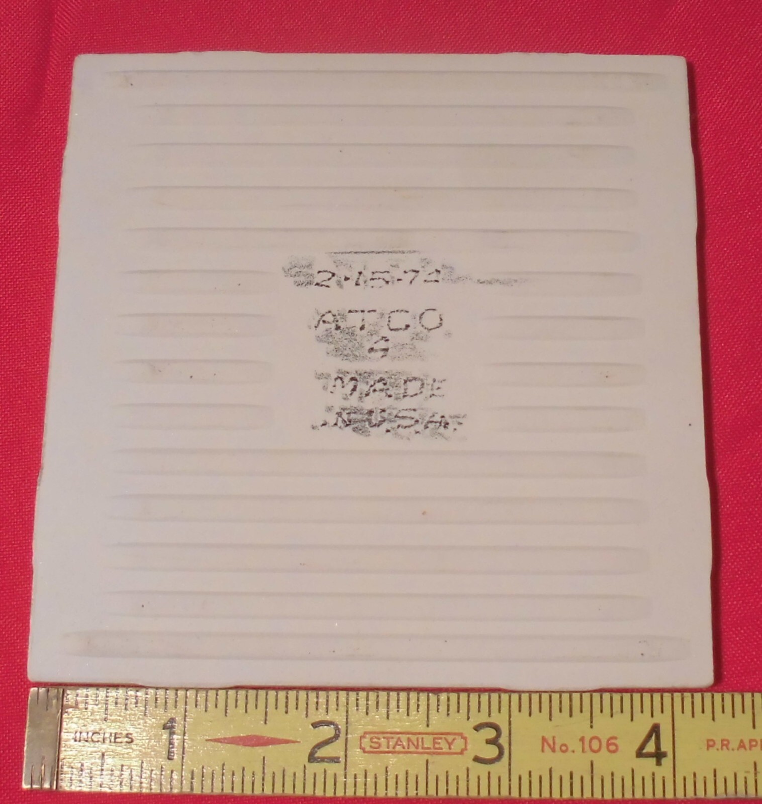 1 pc. Lighter Yellow: 4-1/4″ Glossy Ceramic Tile by A.T.C.O. Made in USA, New