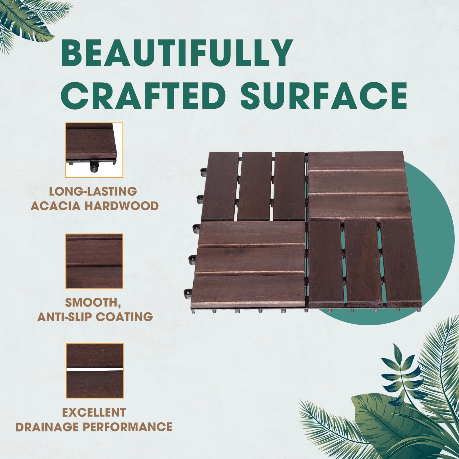 Interlocking Deck Tiles – 10PCS Waterproof Acacia Wood Patio Tiles, Flooring …