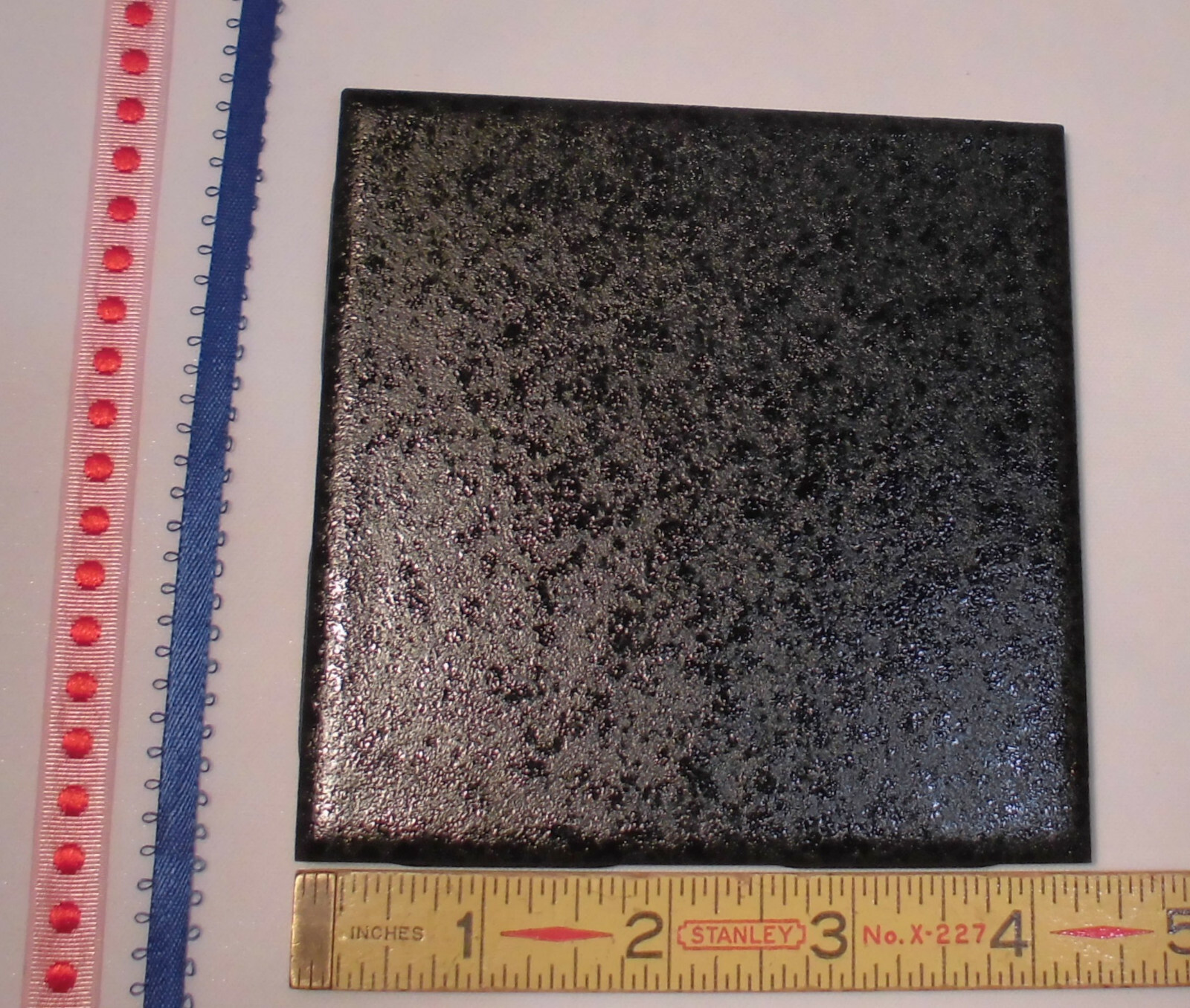 1 pc. Ceramic Tile *Jet Black* by Mid-State Co. 4-3/8″ (NOS) Textured Glaze
