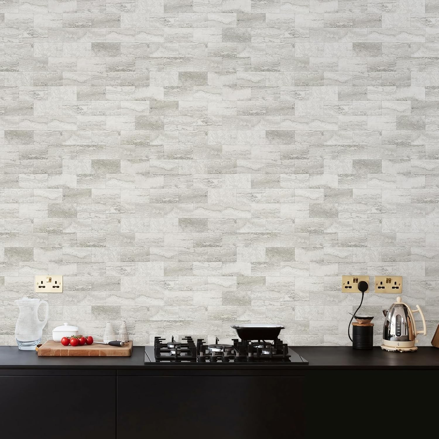 100-Piece Matt Beige Mixed Grey Slate Peel and Stick Backsplash Seamless Tile…