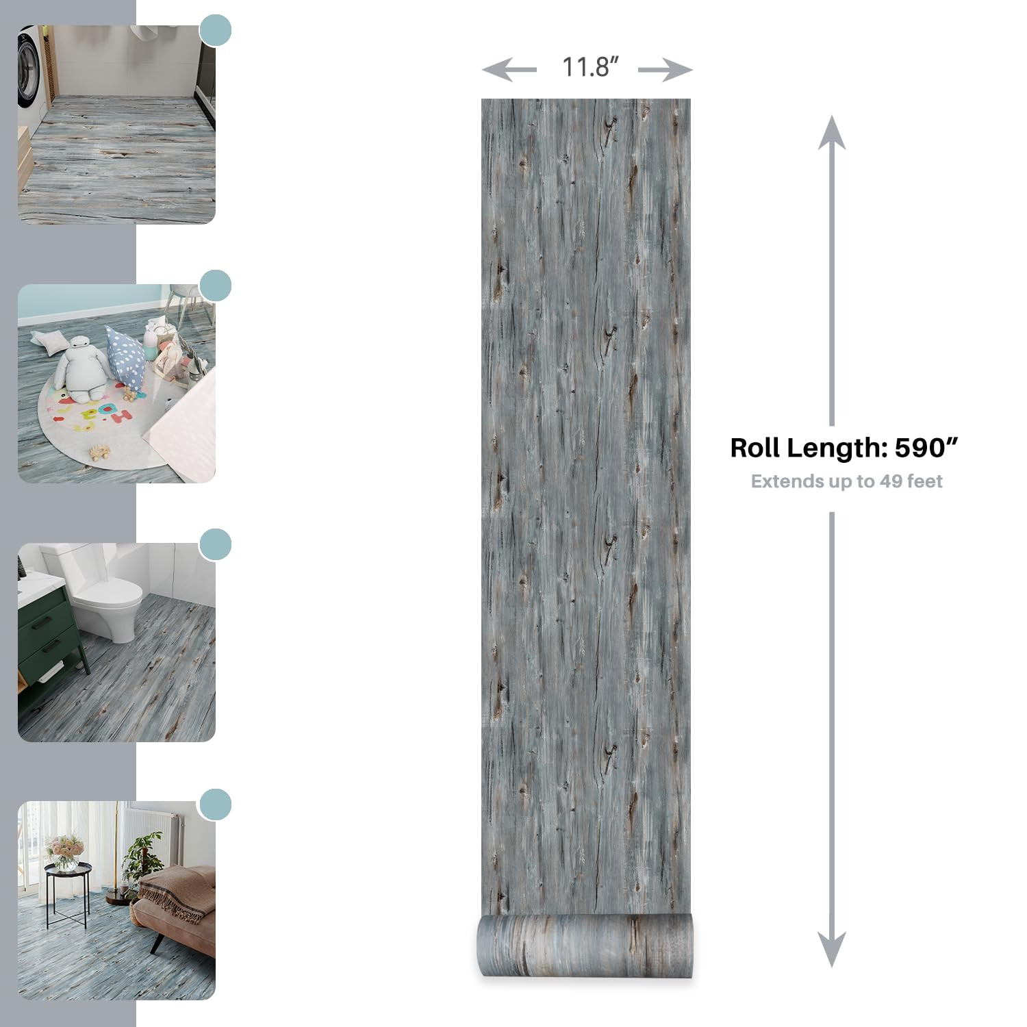 Peel and Stick Vinyl Flooring Roll 11.8″ Width, Length 590″ Waterproof and Non-S