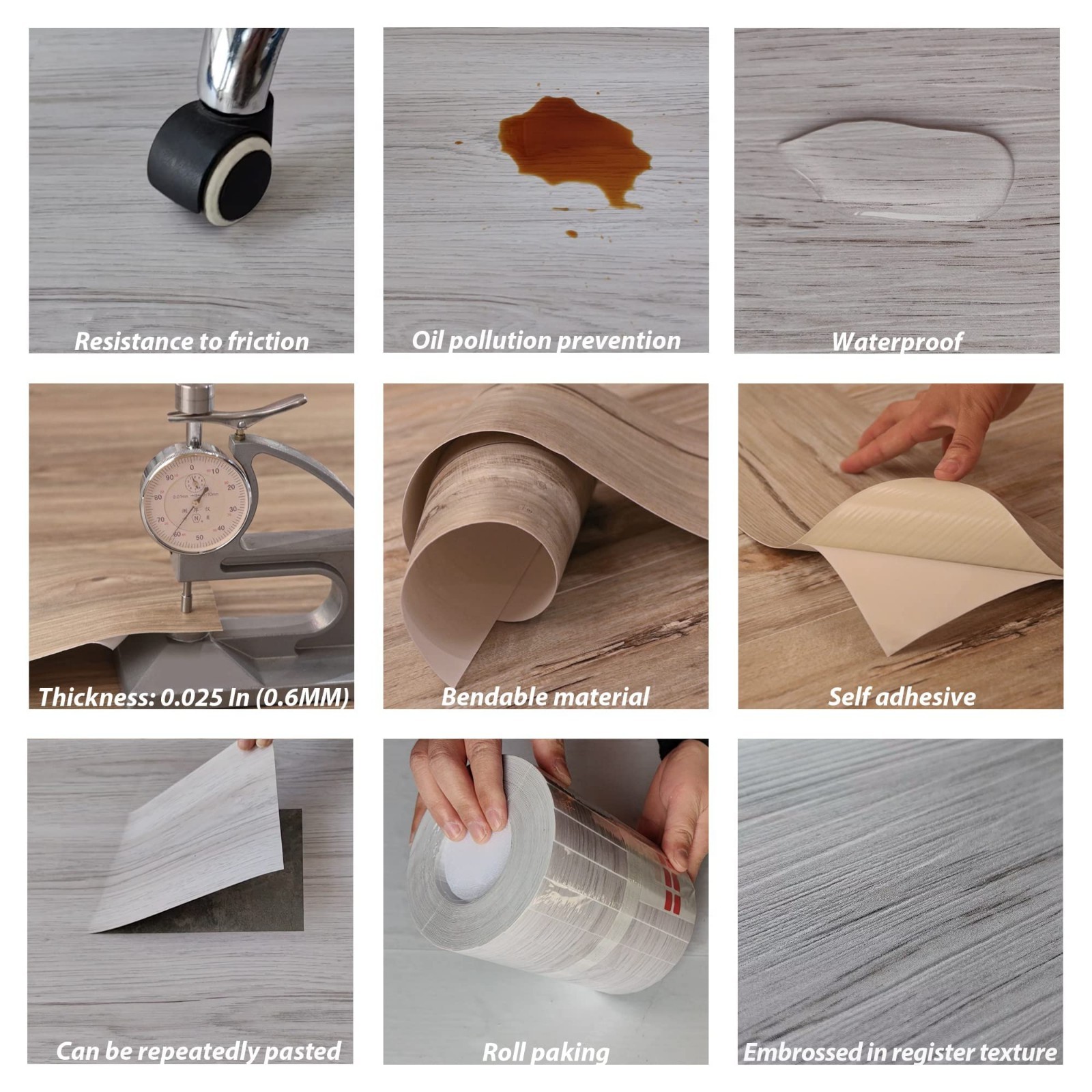 Waterproof Peel and Stick Wood Grain Floor Tiles – 36″x6″, Self-Adhesive DIY, 72