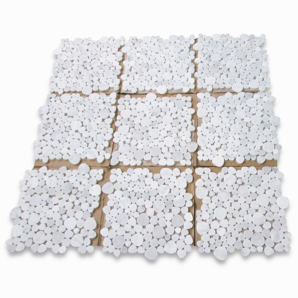 C9AXH White Carrara Venato Carrera Marble Heart Bubble Mosaic Tile Honed
