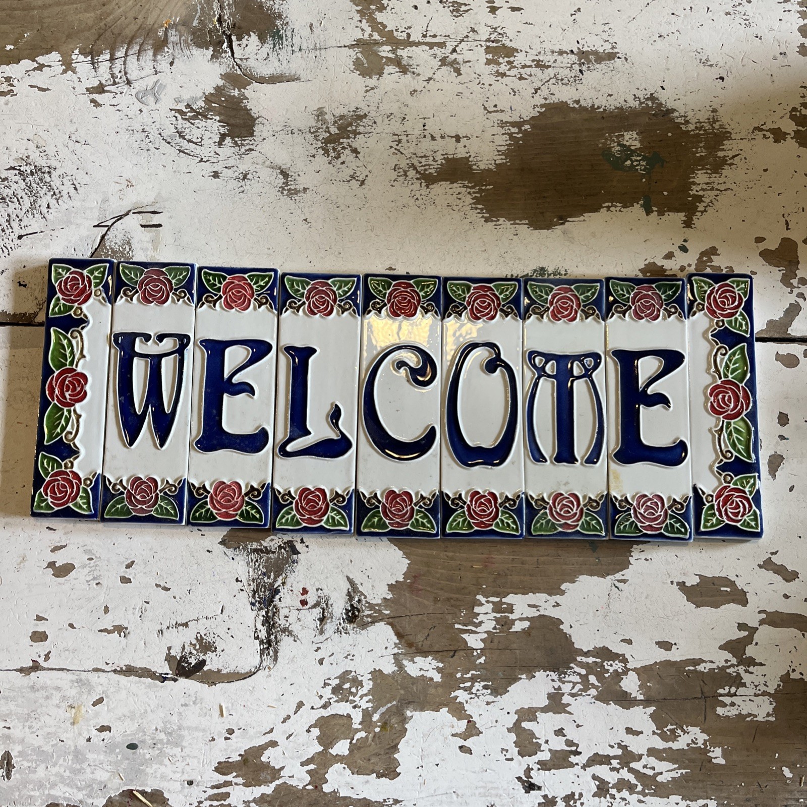 LUCIANO Italian Artistic Tile Mural Mediterranean “WELCOME” 6”x14”