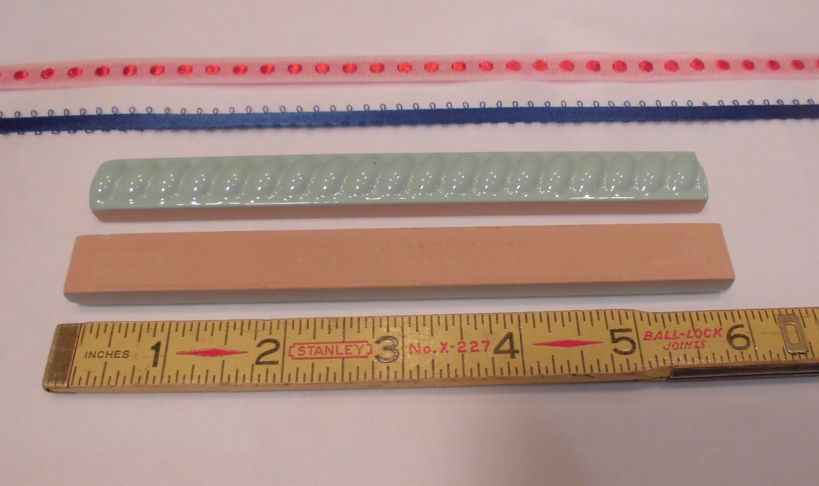 10 pcs. *Seafoam Green* Vintage Ceramic Liner-Pencil-Sizzle Tiles; 5/8″ X 6″ NOS