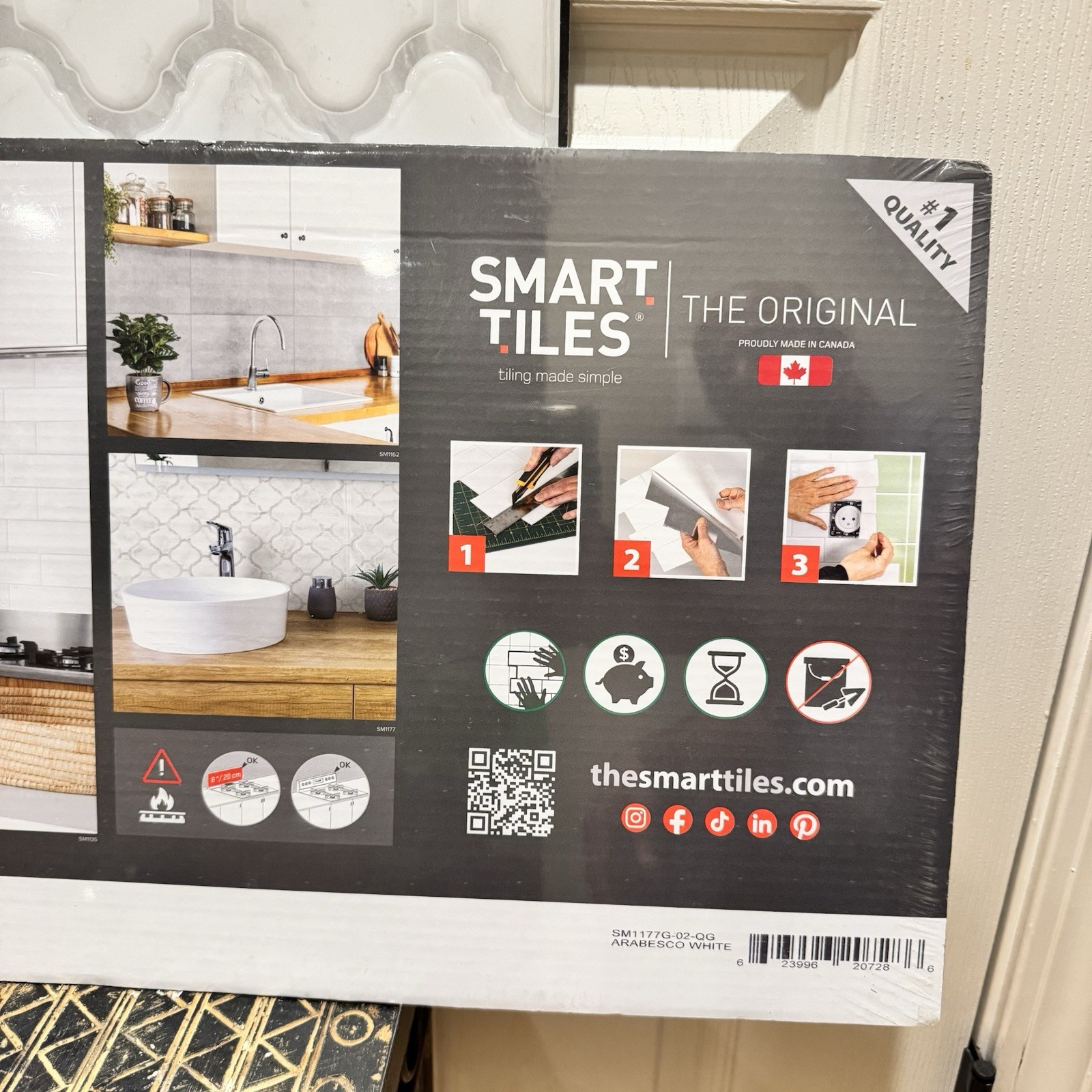2 X 2pk Smart Tiles Arabesco Marble White 22.56×11.58 in. Peel&Stick Vinyl Tile