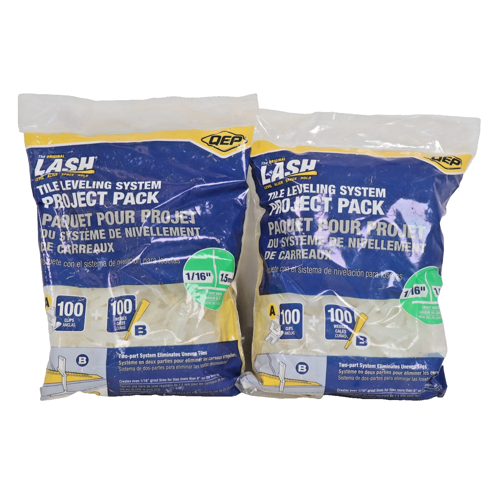 QEP Lash Tile Leveling System Pack (100 Clips + 100 Wedges) 1/16″ 2 PACK OF BAGS