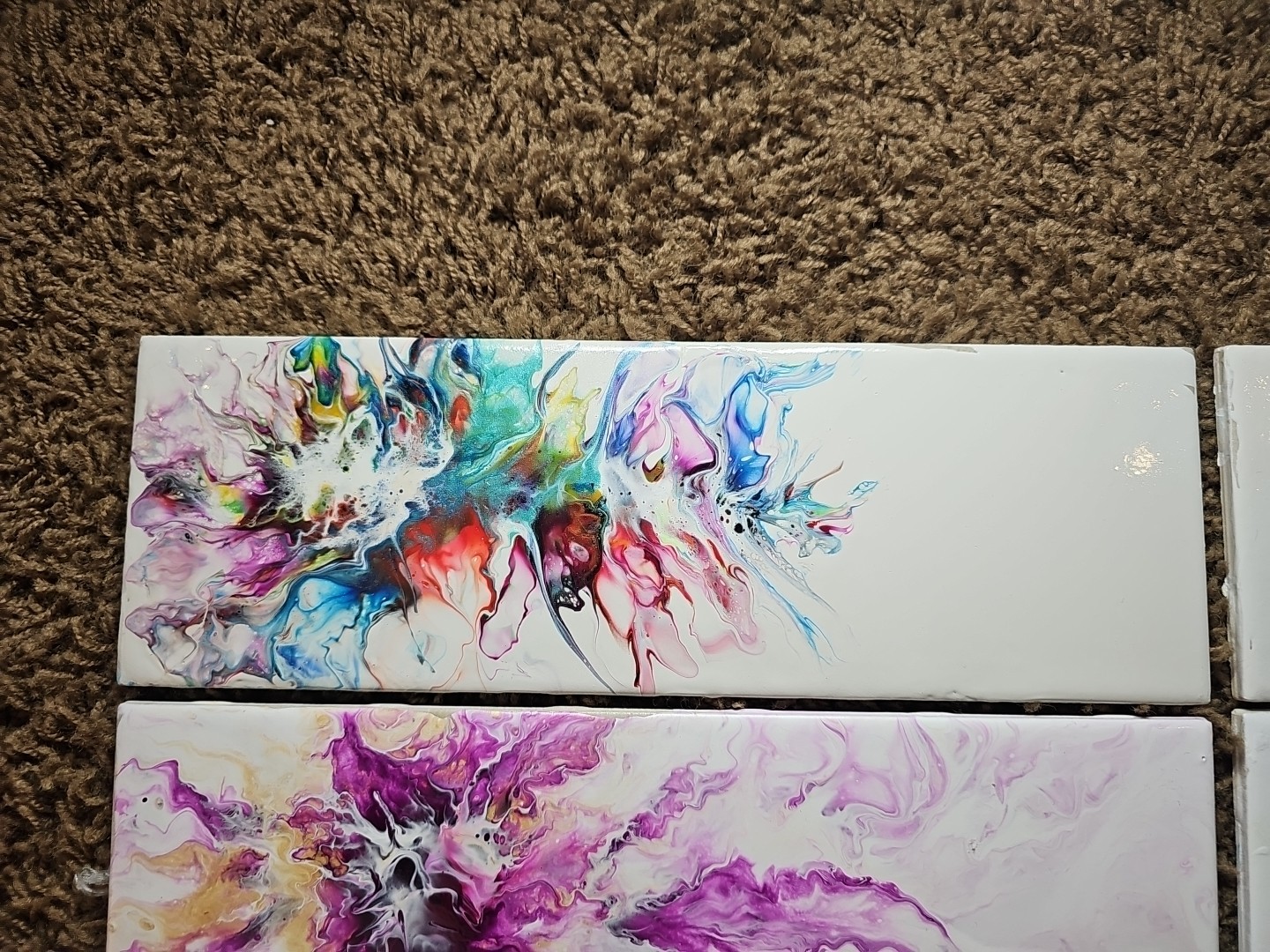 Set of Four Stunning Custom Art Painted 4-1/4 in. x 12-7/8 in. Ceramic Subway #6