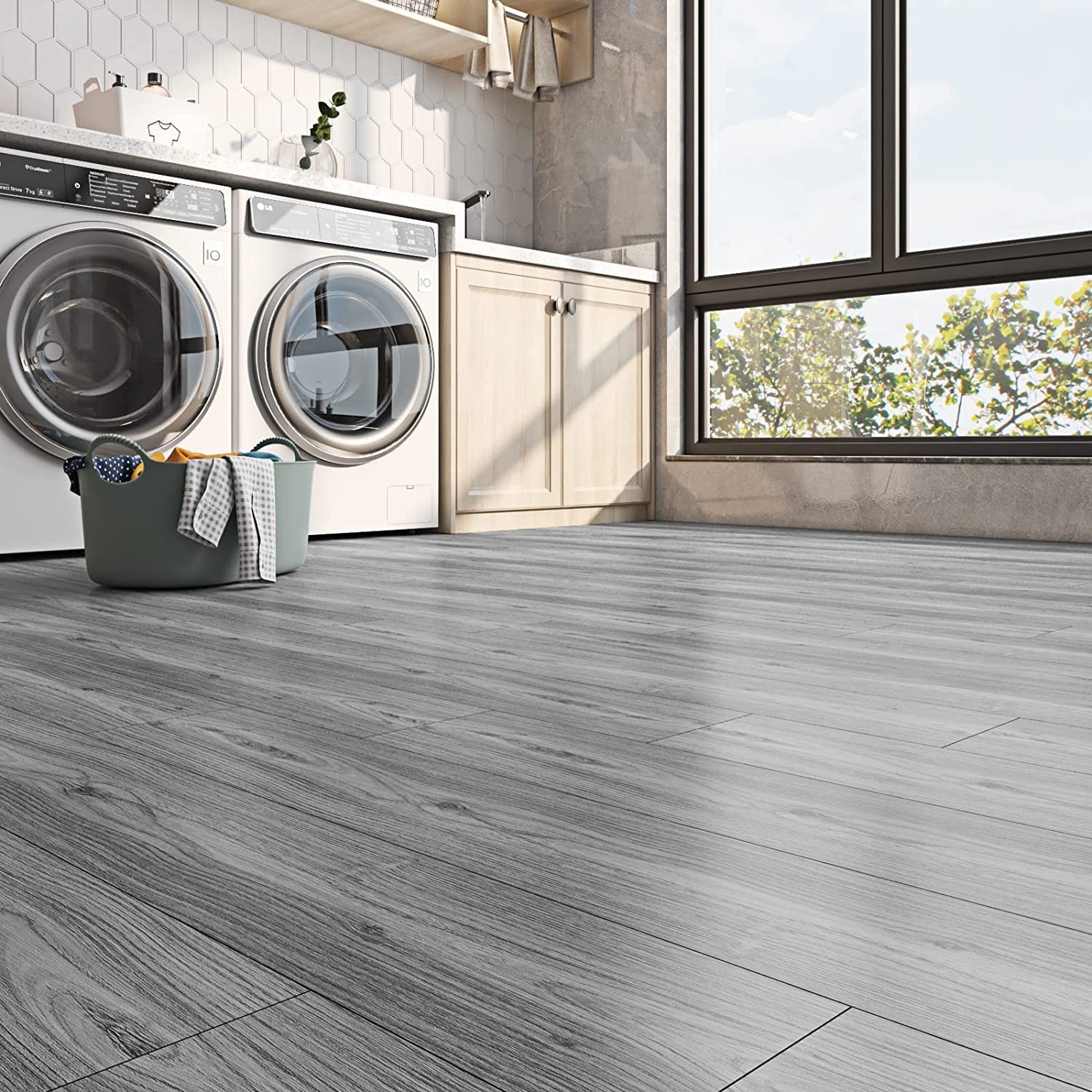Funstick 6X36 30 Sheets Peel And Stick Floor Tile Waterproof Grey Wood Look