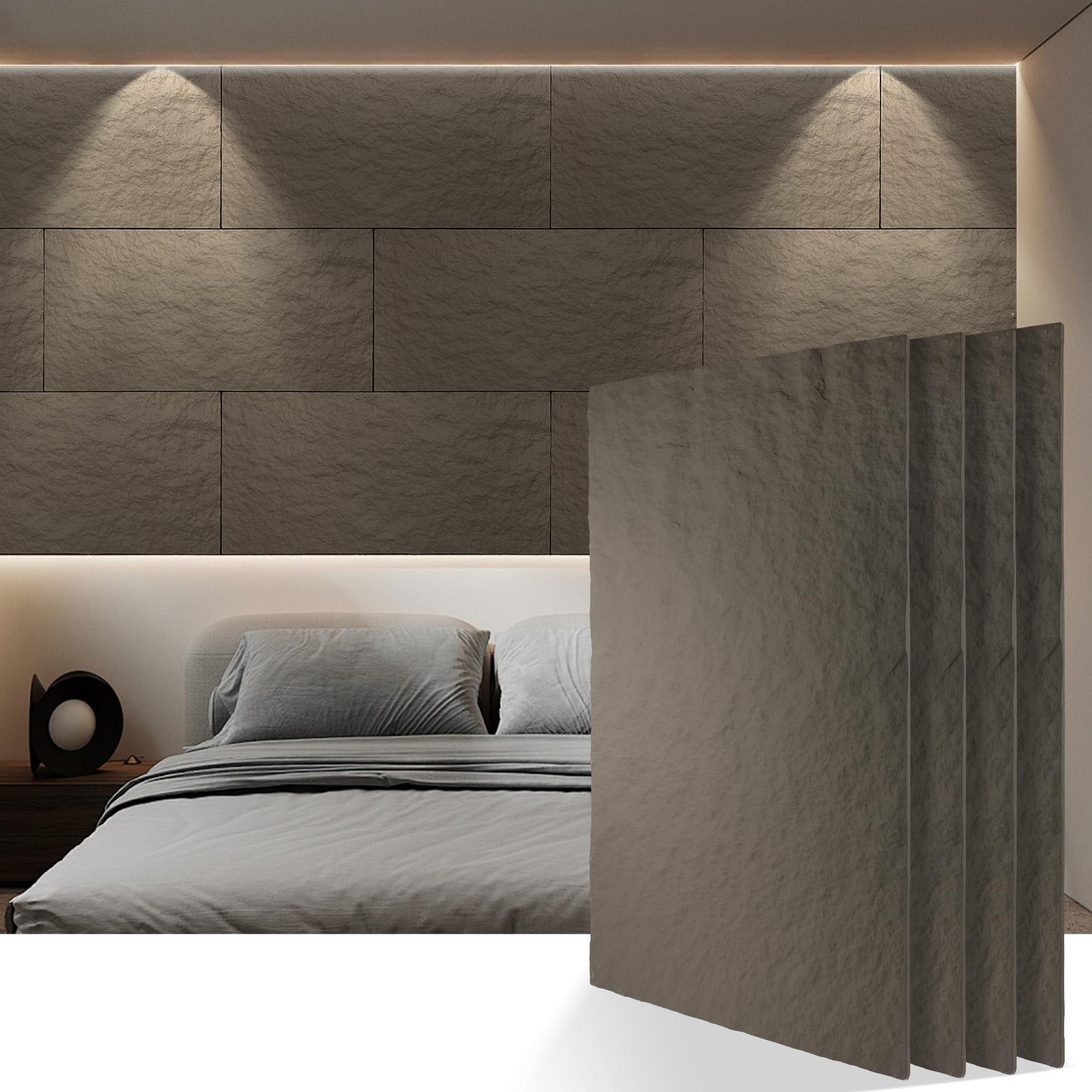 PU 3D Faux Stone Wall Panels, 4 PCS Wainscoting Panel for Interior Wall Decor…