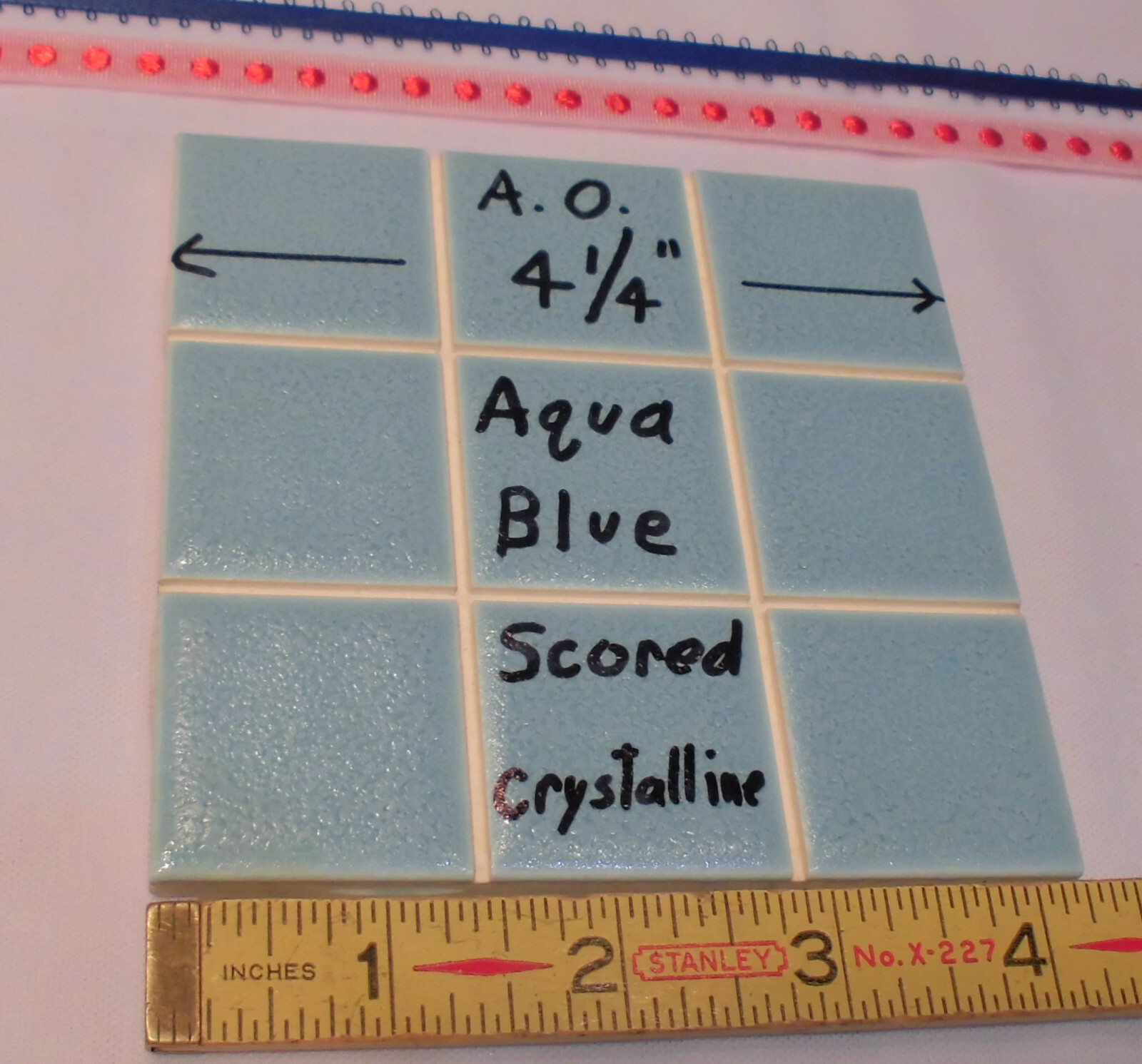 1 pc. *Aqua Blue* 4-1/4″ Scored Glossy Ceramic Tile by American Olean, NOS