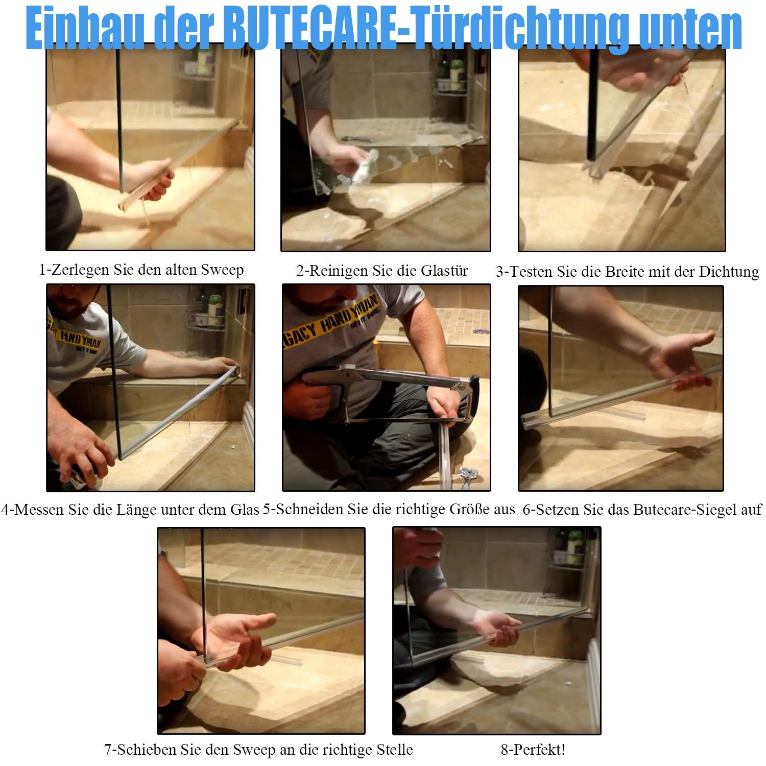 2-Pack Butecare Frameless Shower Door Bottom Seal Ex sweep -5/16”, Clear