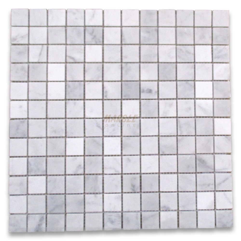 Carrara White Italian (Bianco Carrara) Marble Square Shape Mosaic Tile