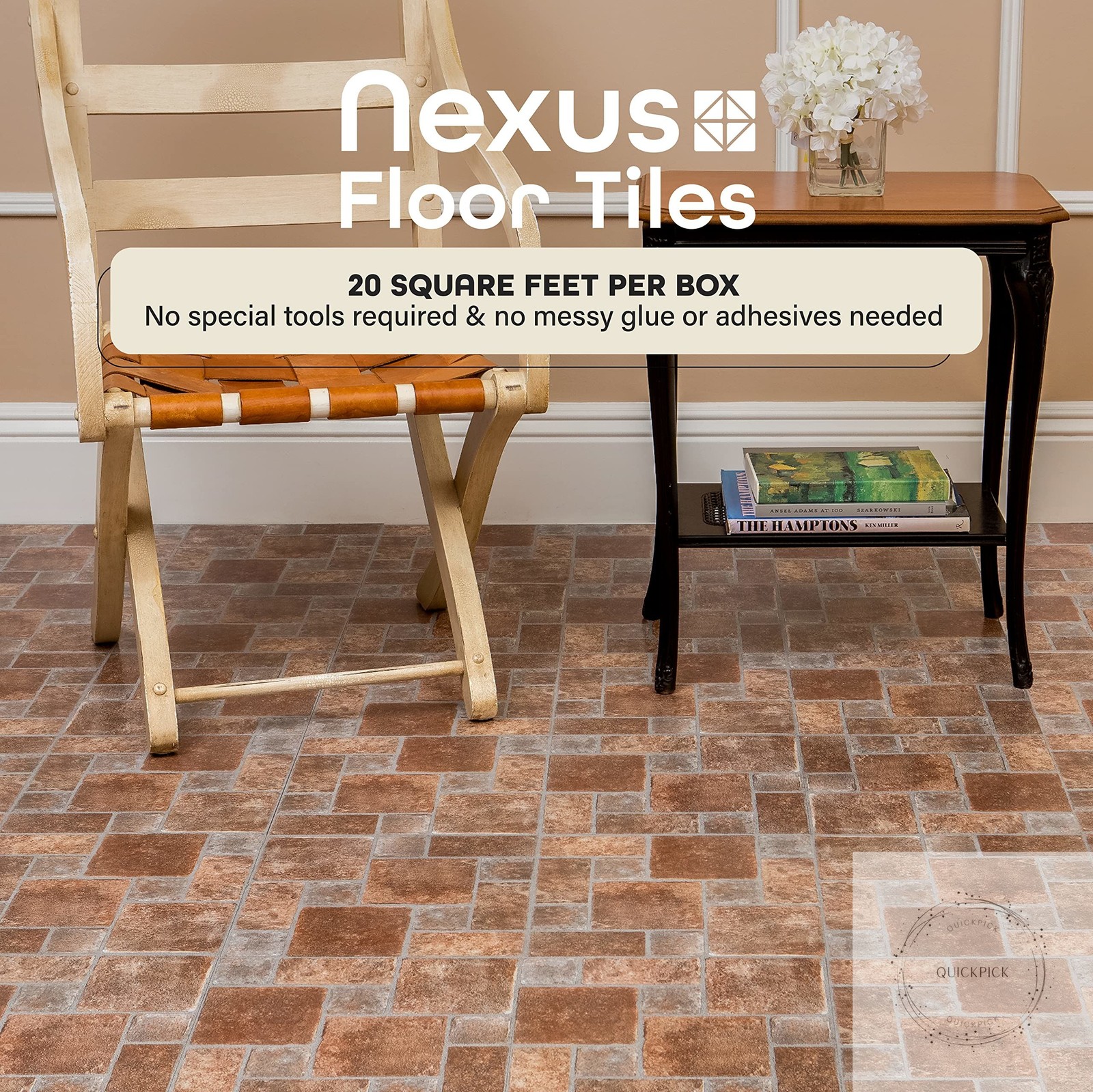 Nexus Self Adhesive 12-Inch Vinyl Floor Tiles, 20 Tiles – 12″ x 12″ Brick Pavers