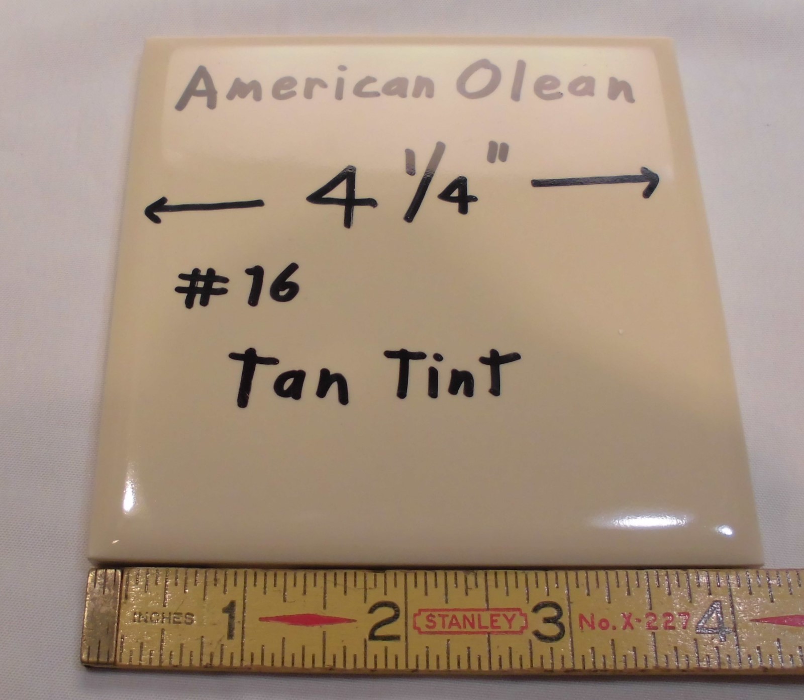 1 pc. Tan Tint: Vintage Glossy Ceramic Tile by American Olean 4-1/4″ made 1950’s