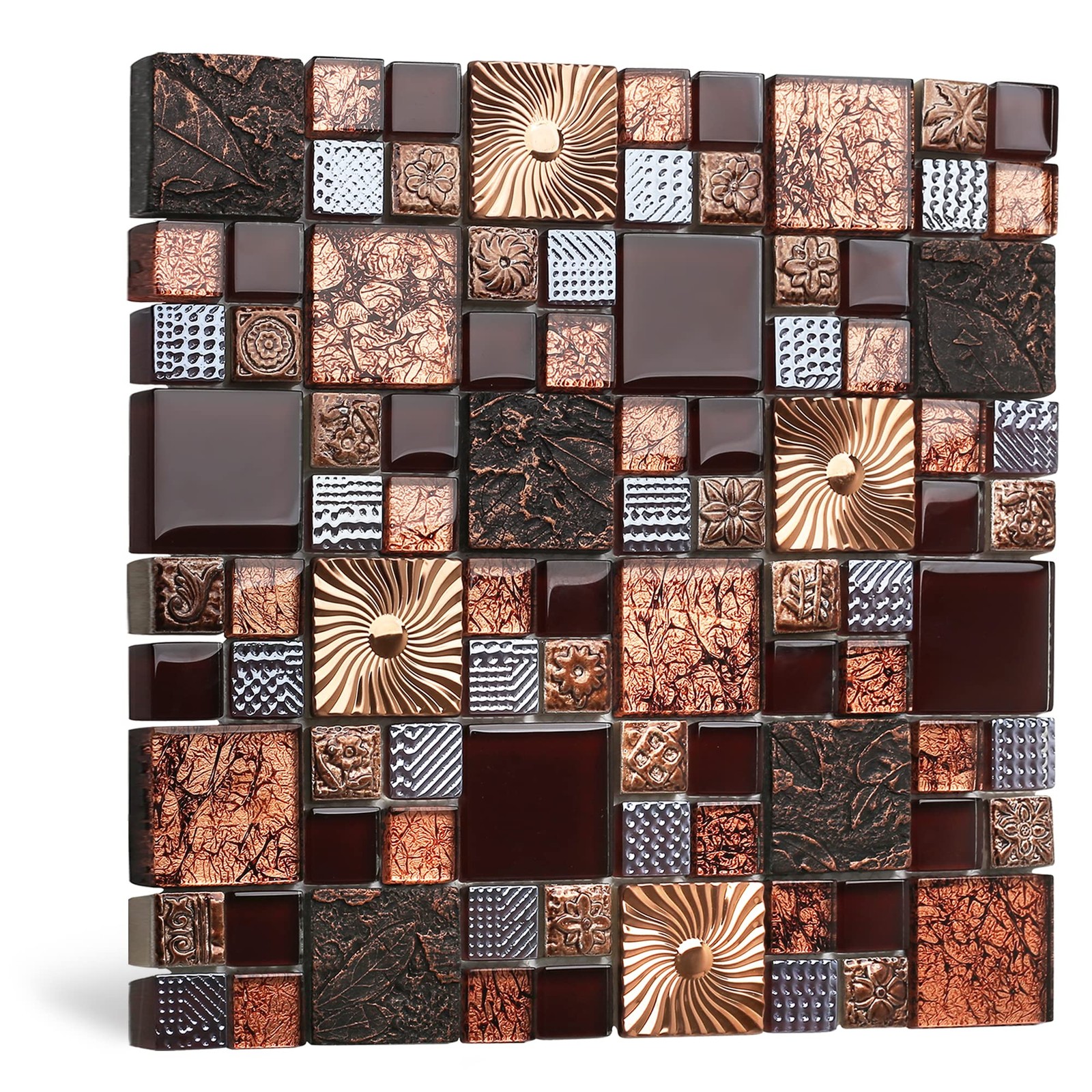 Red Wine Colors Glass Tile 2” x 2” Leaf Carving Imprints Antique Mosaics Te…