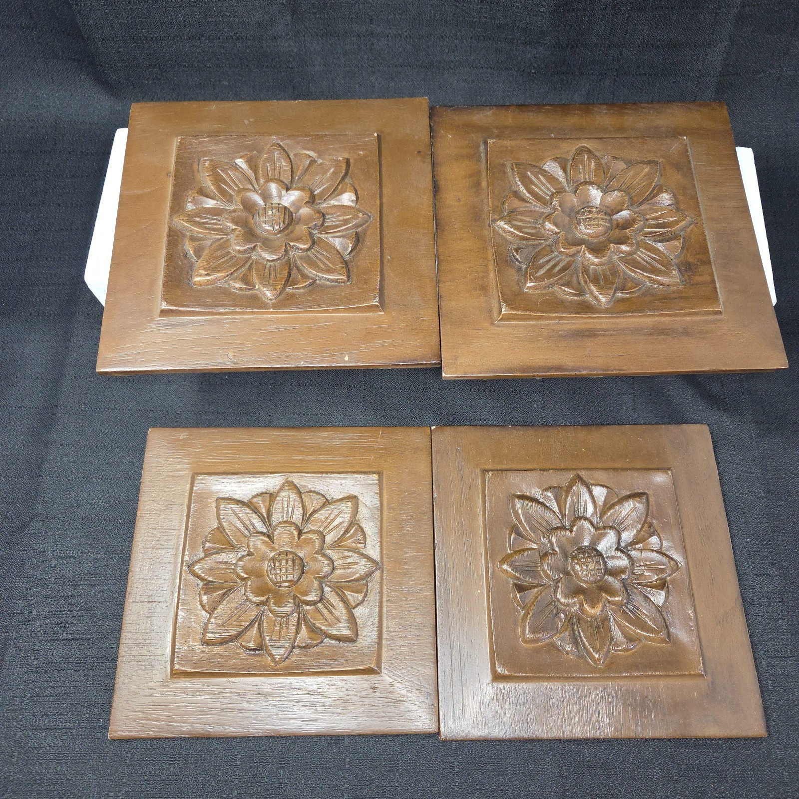 VTG Brown Square Ceramic Flower Tile Panel – Set of 4 – 8 inches x 8 inches