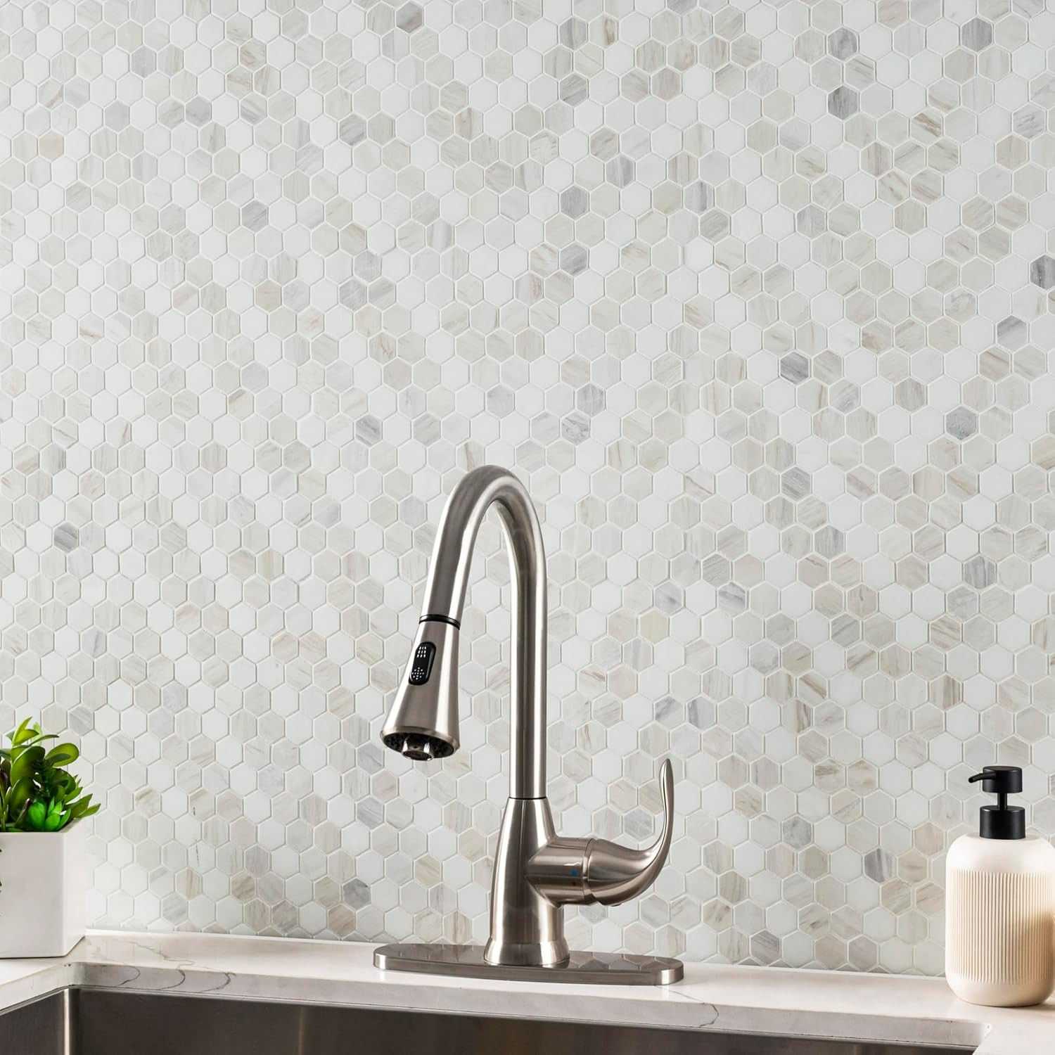 Angora Sazi 11×14 Polished Marble Hexagon Tile for Elegant Kitchens & Baths