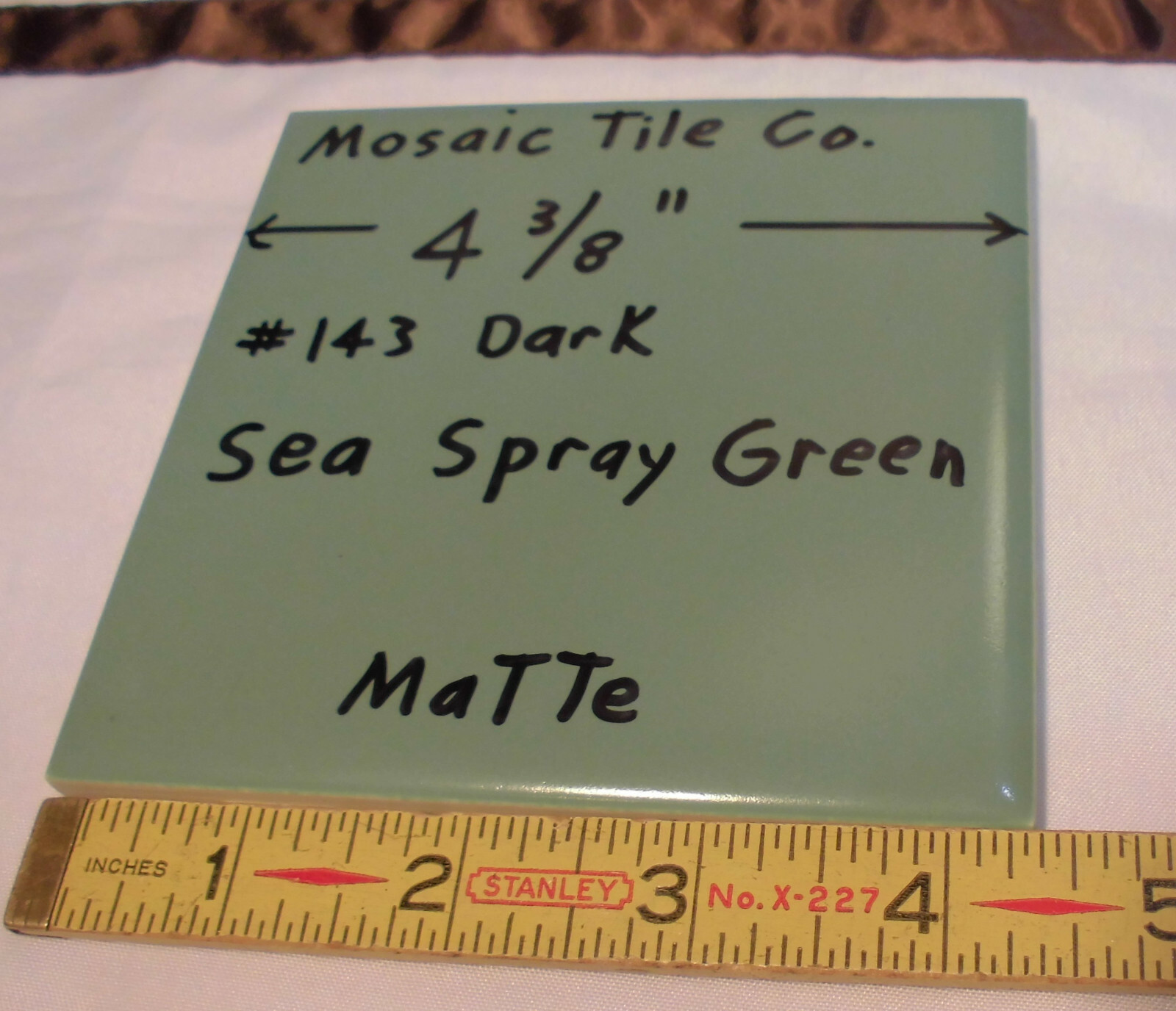 1 pc. *Dark Sea Spray Green* Matte Ceramic Tile 4-3/8″ by The Mosaic Co. “NOS”