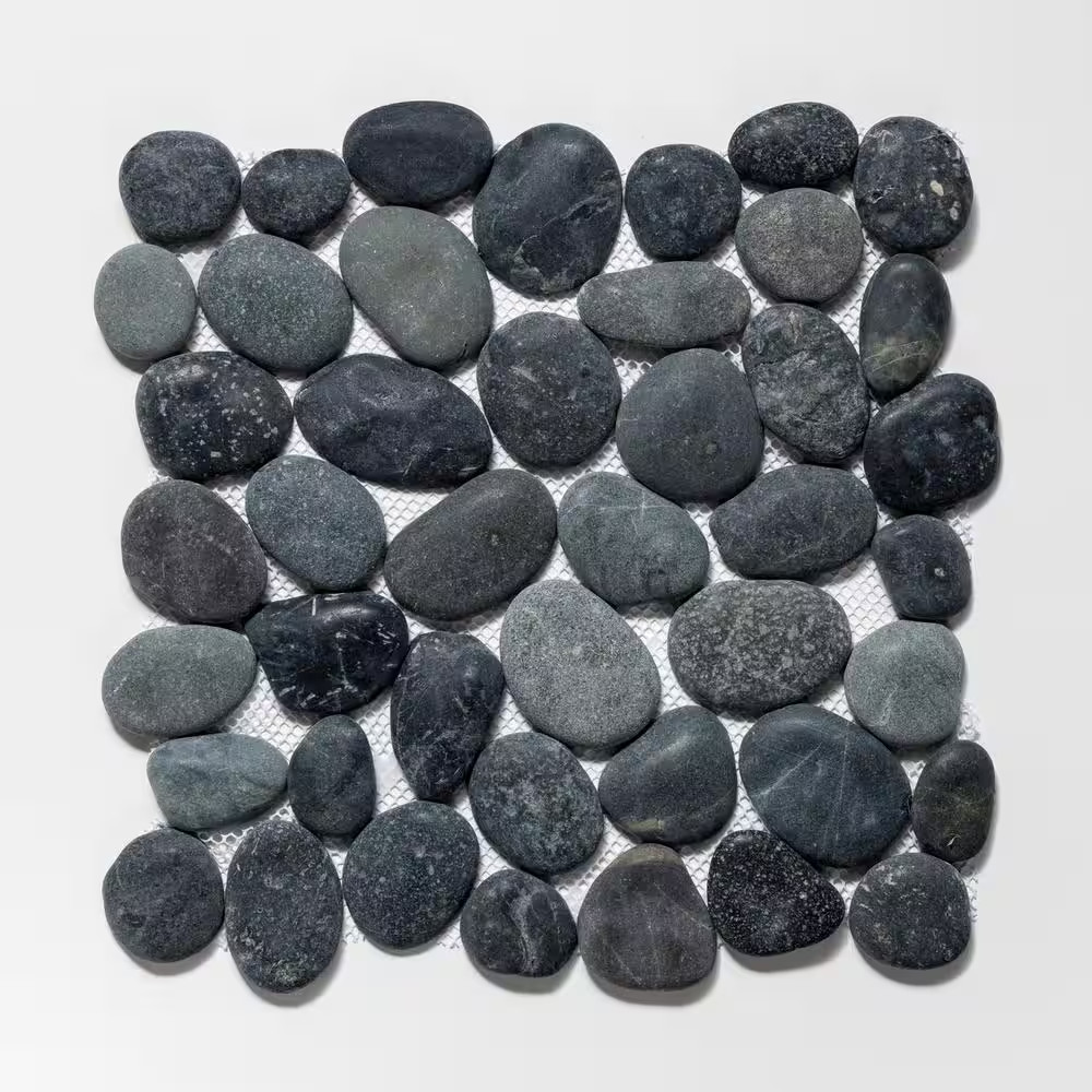 Classic Pebble Tile Black 11-1/4 In. X 11-1/4 In. X 12.7 Mm Mesh-Mounted Mosaic