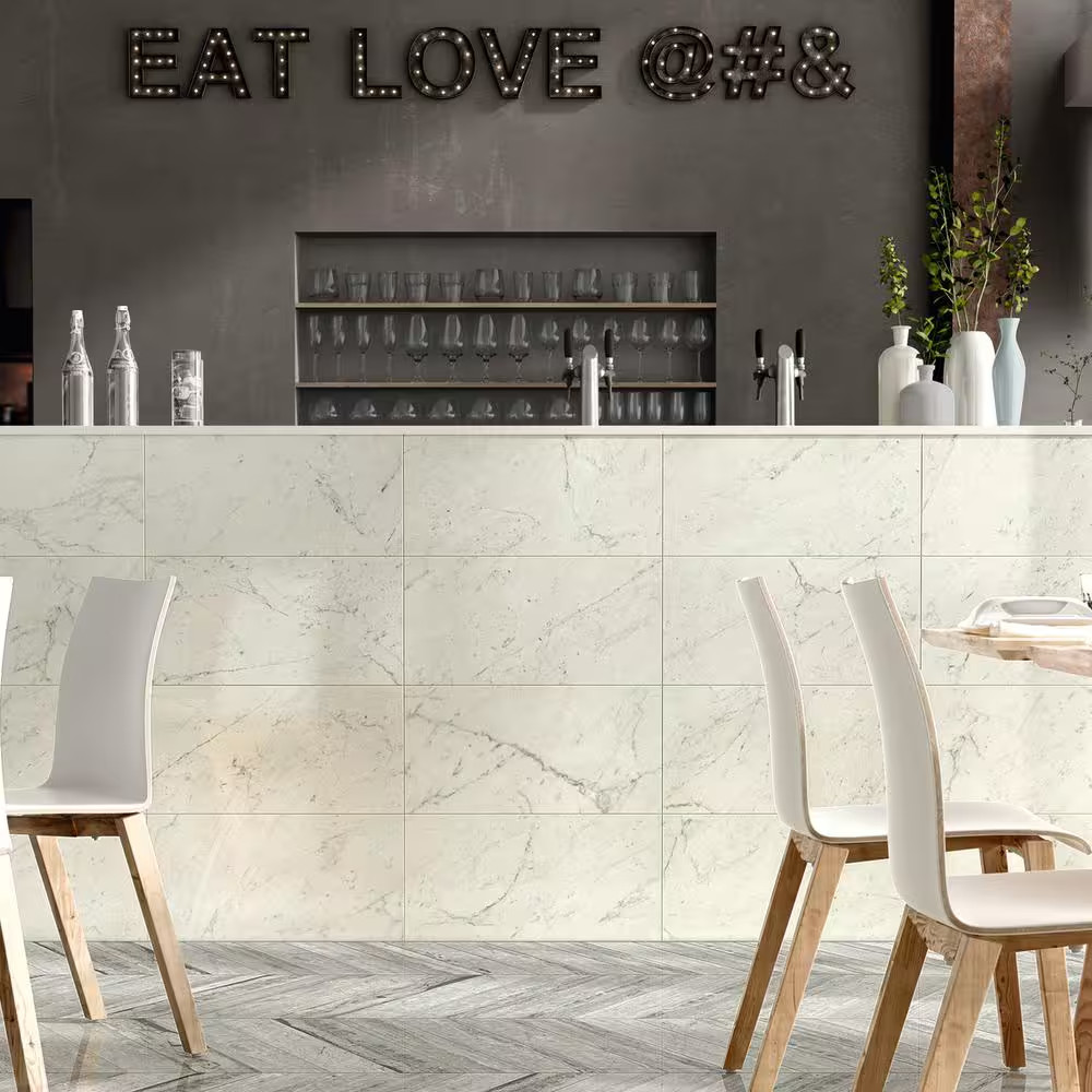 Classic 2.0 12 In. X 24 In. Polished Bianco Carrara Porcelain Floor Tile (15.75