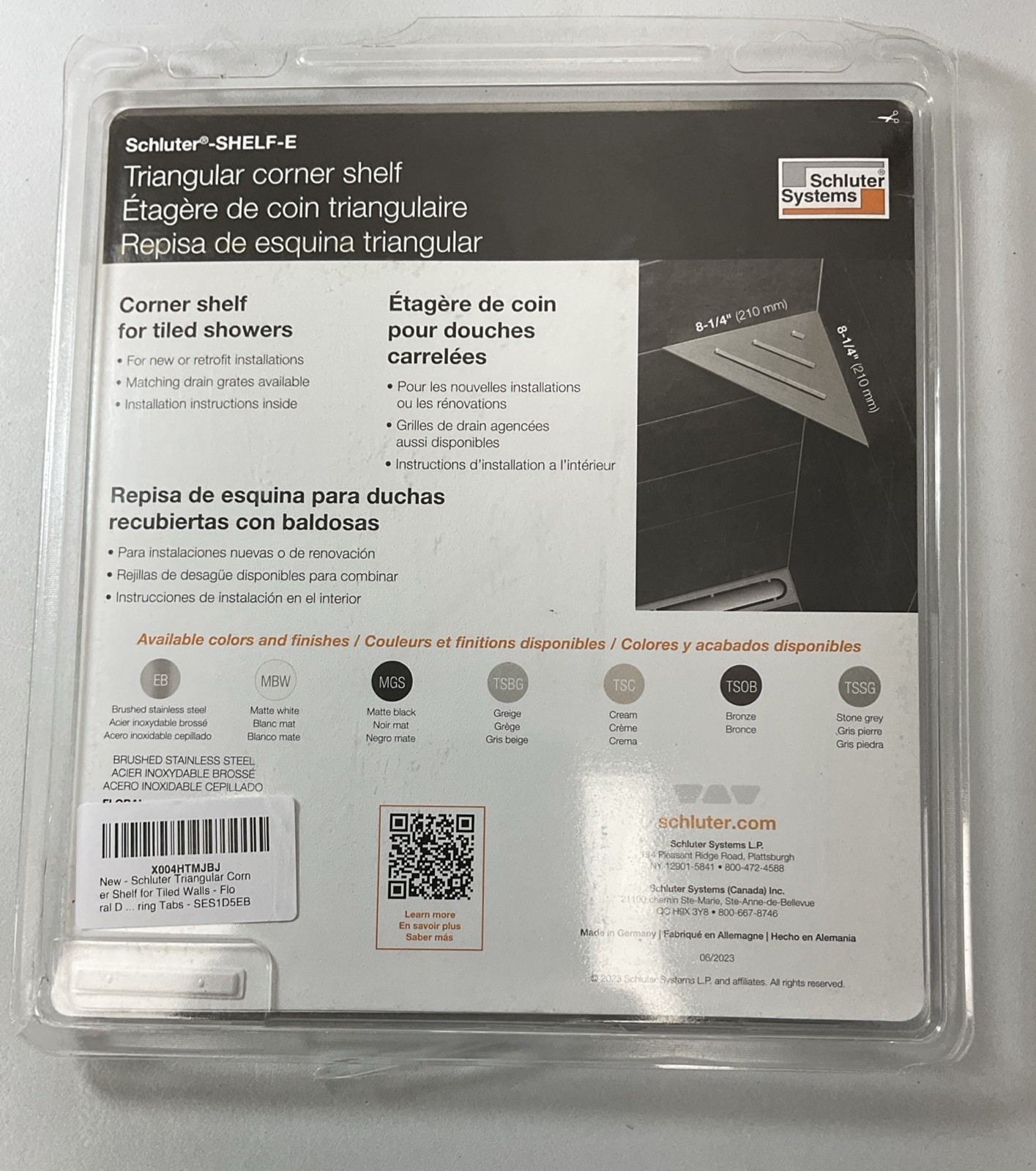 Schluter Triangular Corner Shelf for Tiled Walls-Floral Design, Stainless Steel