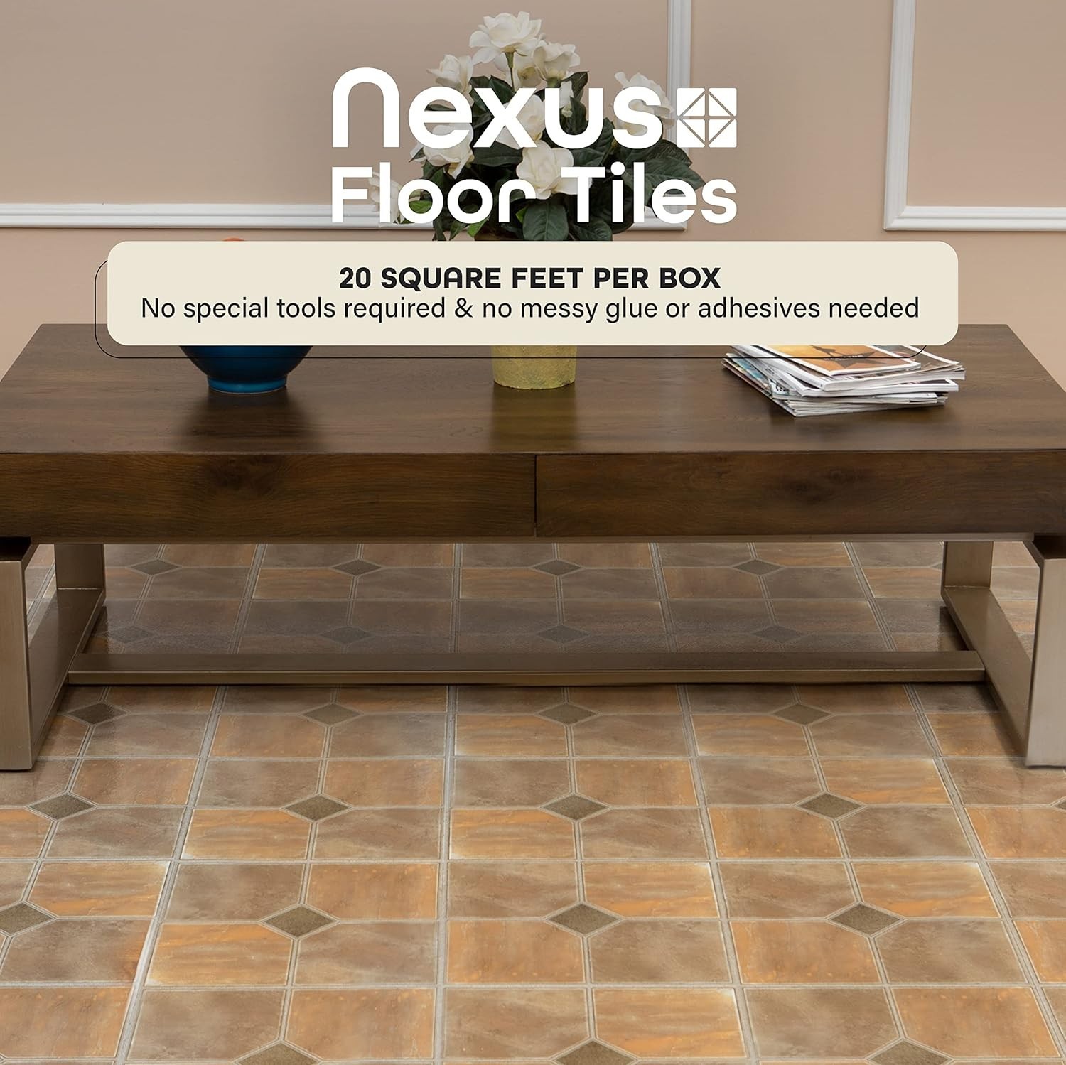 Nexus Self Adhesive 12-Inch Vinyl Floor Tiles, 20 Tiles – 12″ x 12″, Rustic S…