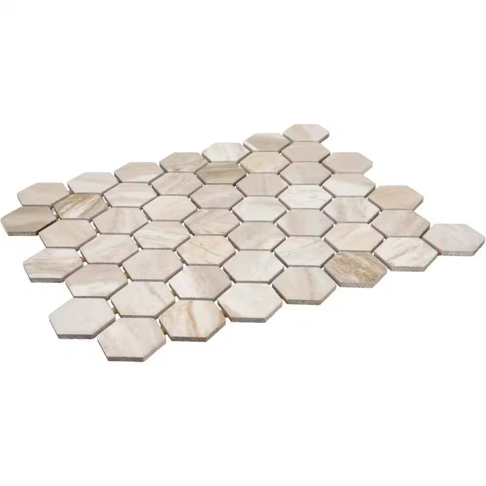 Stone Decor Accents Brisk Beige 10 In. X 12 In. Matte Ceramic Hexagon Mosaic Til