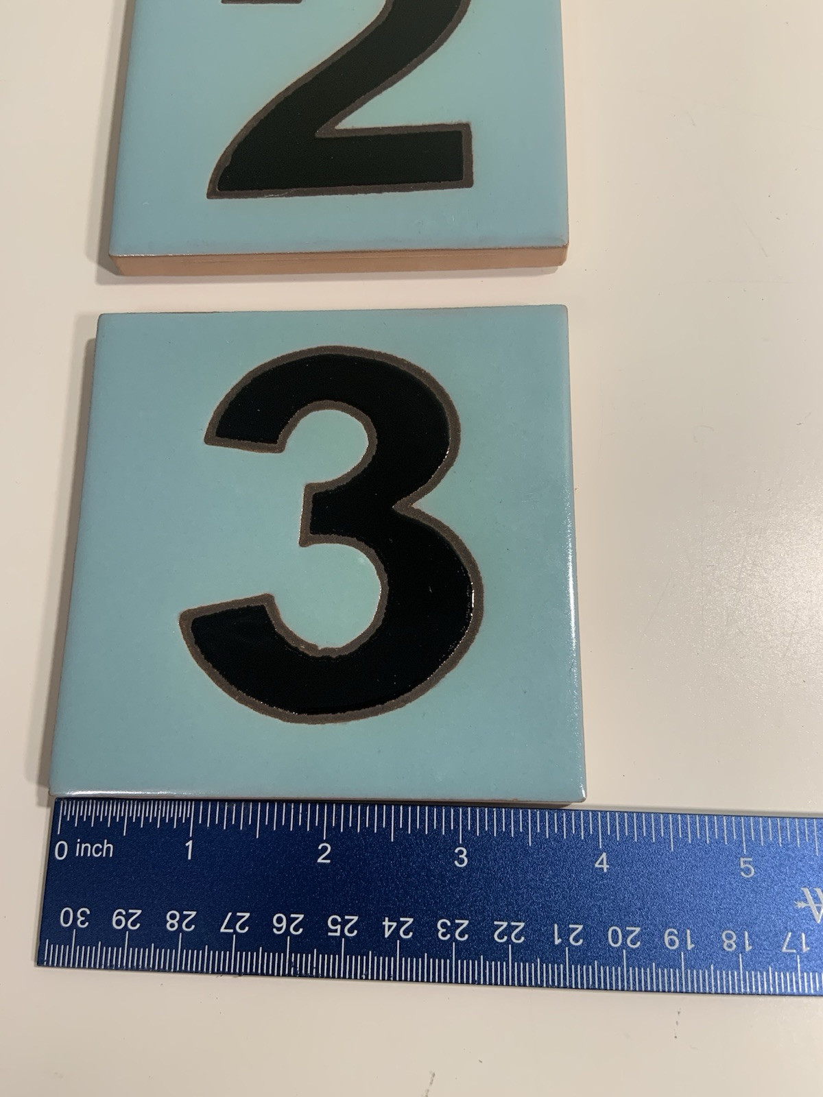 Mag Mor- Glazed Ceramic Tile Address House Numbers 2 & 3 (4”) Robin’s Egg Blue