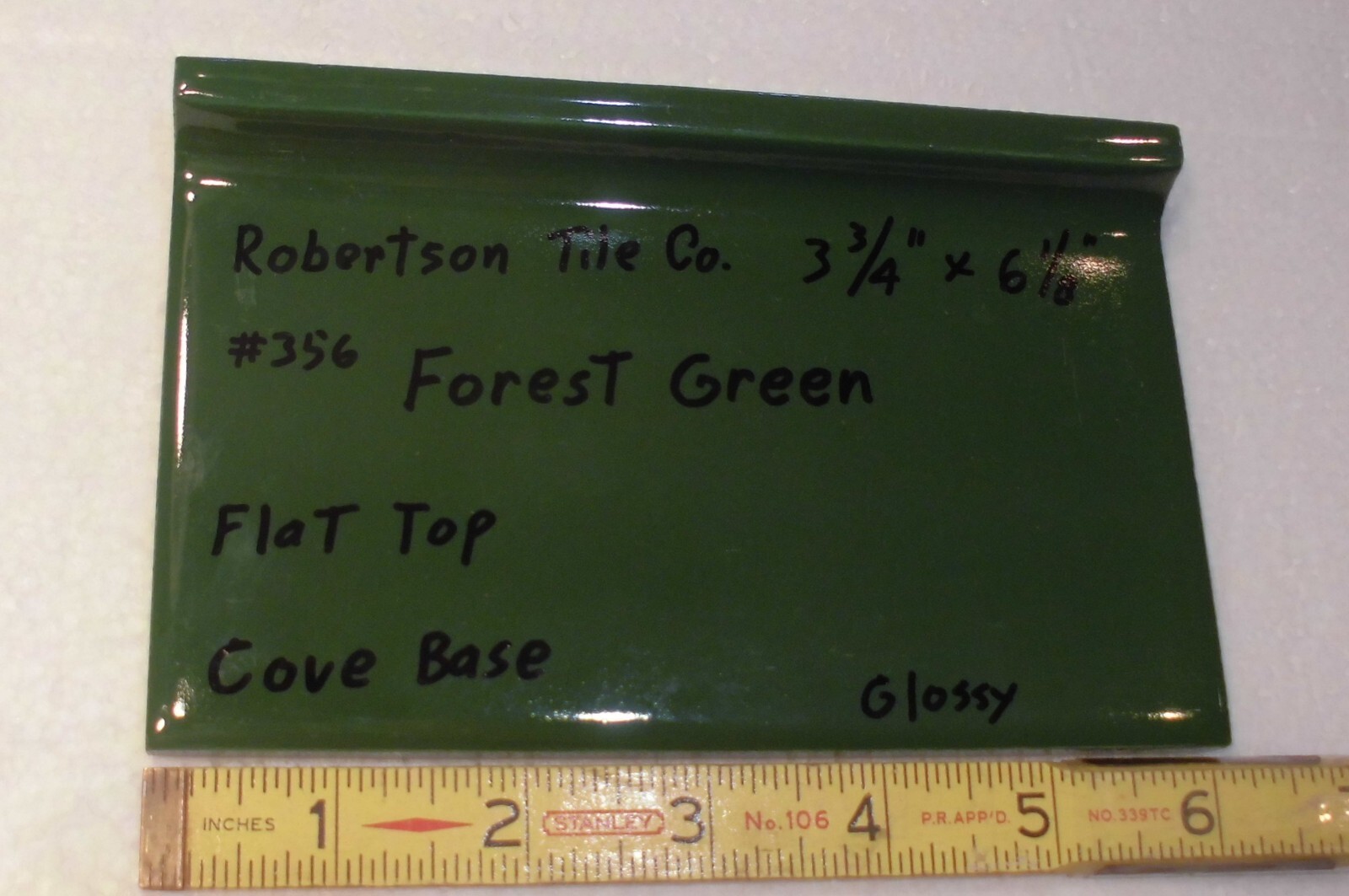 1 pc. Forest Green 4” X 6” Ceramic Cove Base Tile by Robertson Co. Stack-on-Top
